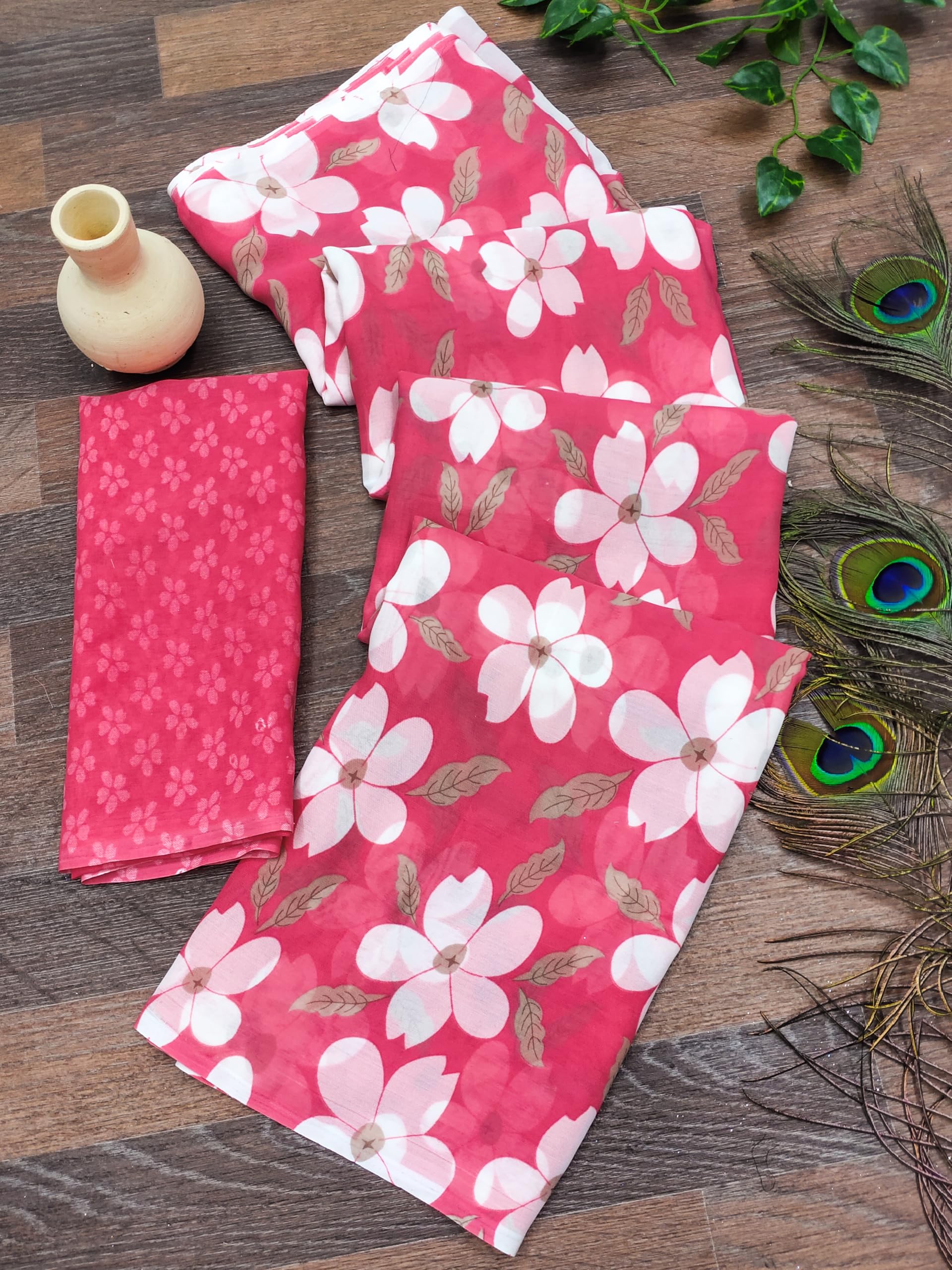 Women's Floral Print Georgette Saree With Unstitched Blouse Piece -GK_1817_3-image-6