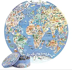 Quebra-cabeça para adultos 1000 peças mapa do mundo quebra-cabeça redondo - mapa do mundo quebra-cabeça 1000 peças para adultos e crianças - presentes geográficos por bopster