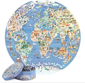 Quebra-cabeça para adultos 1000 peças mapa do mundo quebra-cabeça redondo - mapa do mundo quebra-cabeça 1000 peças para adultos e crianças - presentes geográficos por bopster