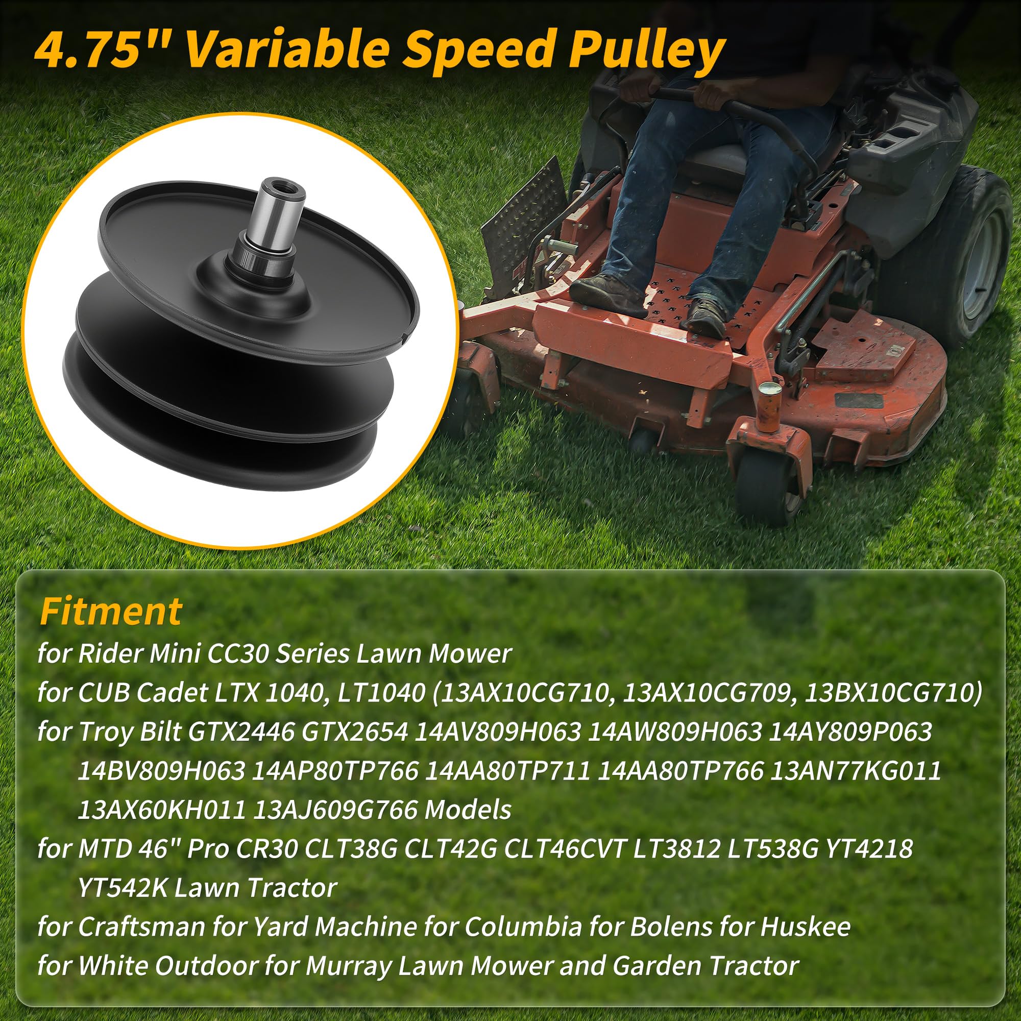 No.956-04015B Poulie 4.75" à Vitesse Variable pour CUB Cadet/Pour Troy Bilt/Pour Craftsman/Yard Machine/Pour Columbia/pour Bolens/Huskee/Whites Outdoor/Murray Tracteur à Gazon