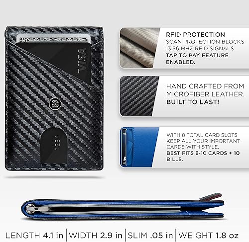 Miniatura 3 de SUAVELL billeteras delgadas para hombres Billetera delgada con clip para dinero, con tecnología de bloqueo de interferencia de radiofrecuencia,