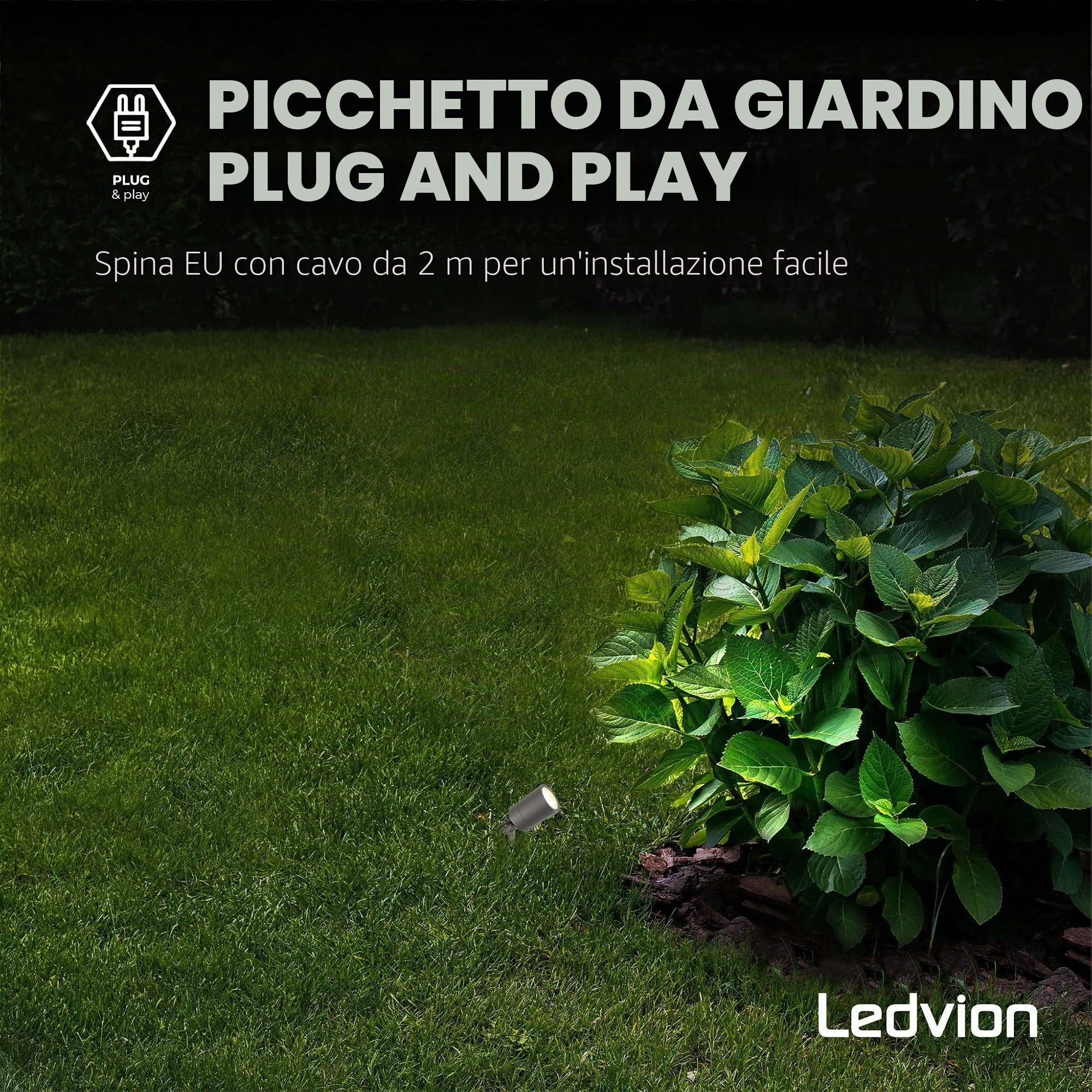 Ledvion - 3x Faretti da Esterno con Picchetto, IP65, Attacco GU10, Cavo con Spina 2 Metri, Antracite