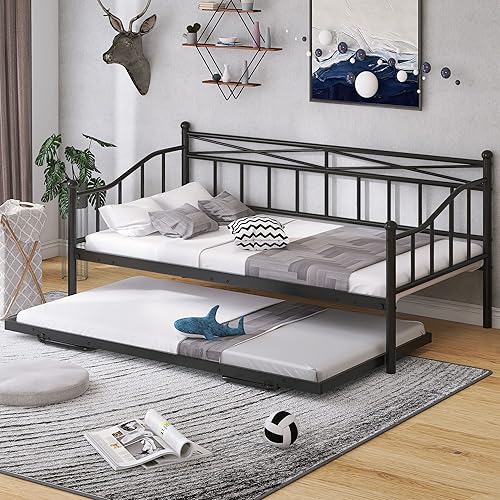 Miniatura 10 de Sofá cama de metal de tamaño matrimonial con nido ajustable de tamaño individual nido plegable portátil soporte de listones de metal cama extensible
