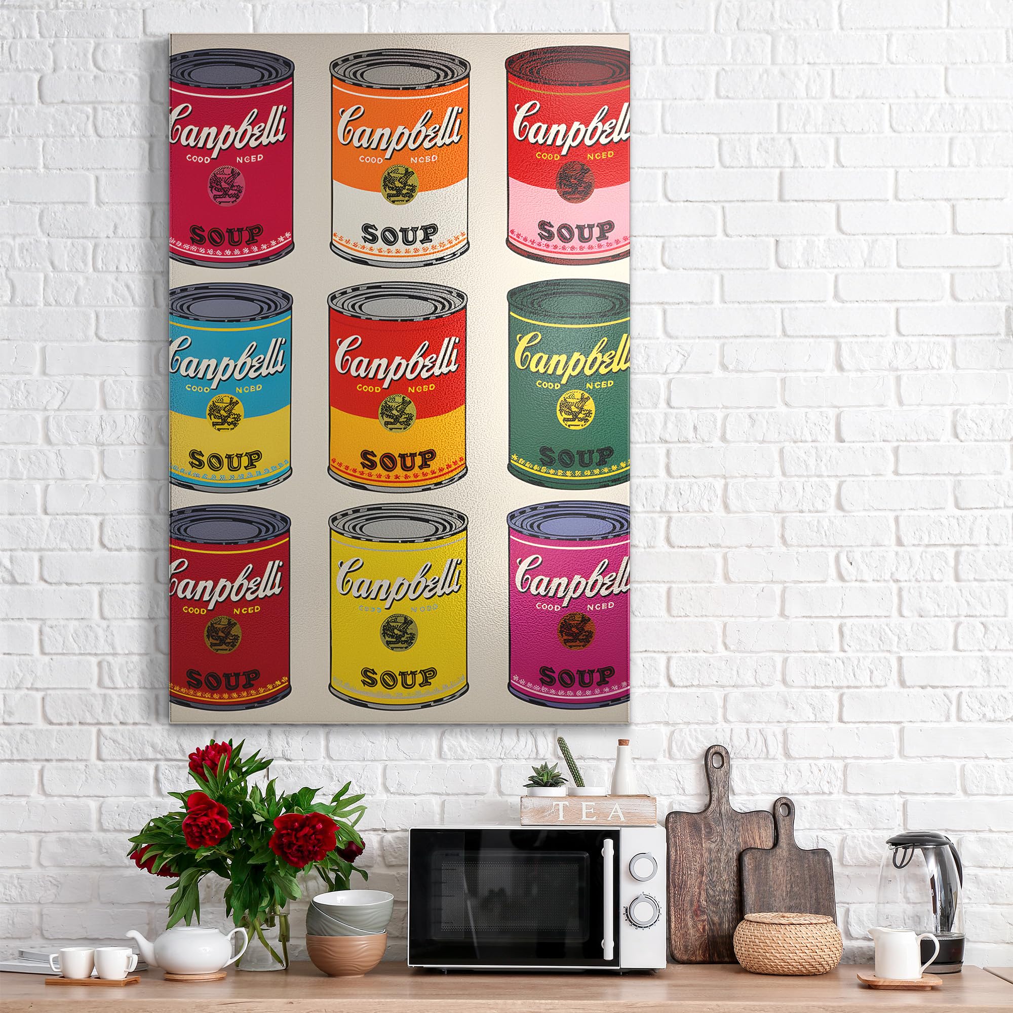 DEQOART Metall Magnettafel | 60x90 cm cm groß | Motiv Bunte Konserven | Whiteboard für alle Magnete | Magnetboard Wand-Tafel für Küche & Büro | Design Magnetwand Pinnwand magnetisch