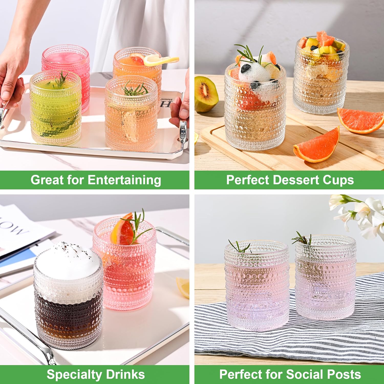 Hobnail Drinking Glasses Set of 6,12oz Vintage Glassware Embossed Vintage Water Cups Cocktail Glasses Juice Glasses - Image 3