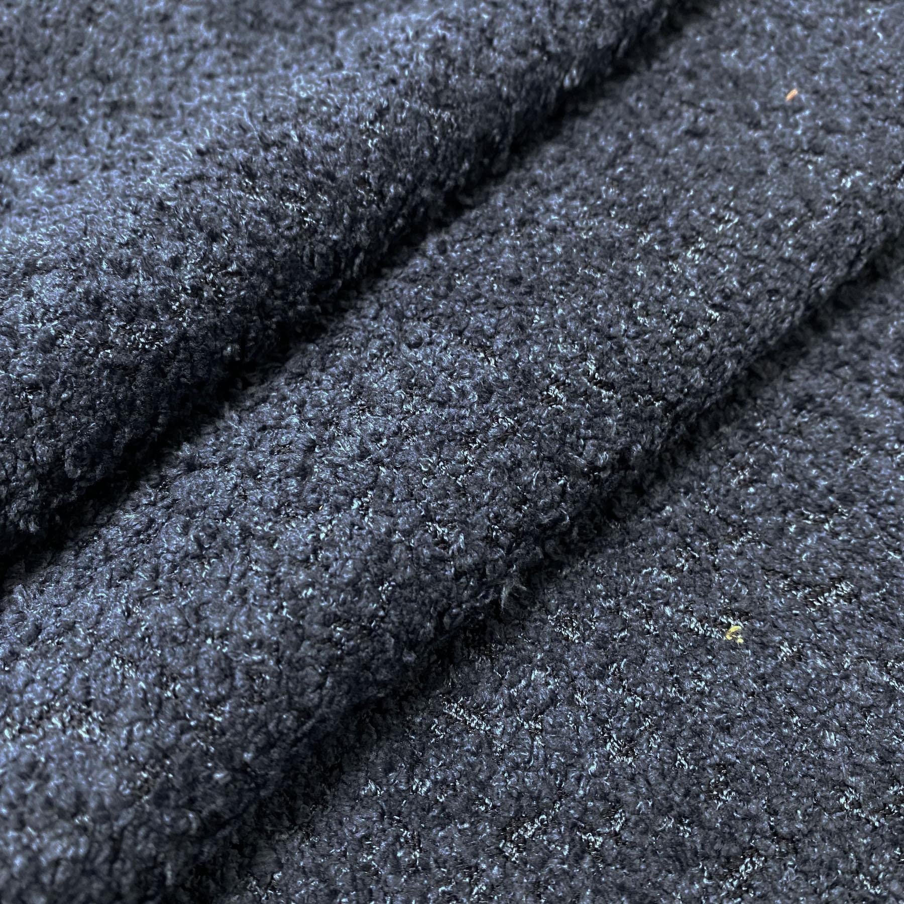 I Want Fabric Navy Soft Teddy Boucle Slubbed Curled Fire Retardant Nubby Upholstery Fabric By The Metre - Blue