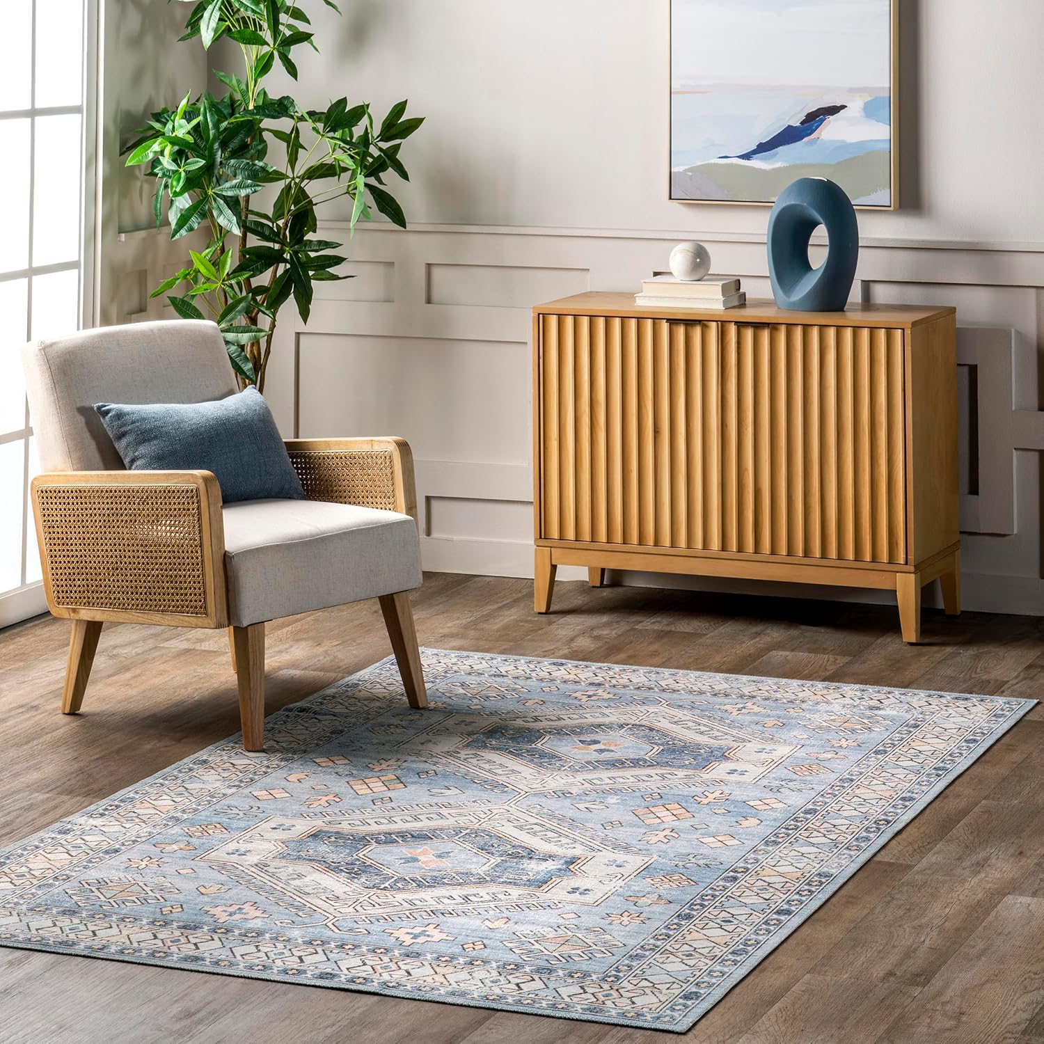 Nuloom SpinClean Mae Brown/Multicolor, 4' x 6', Traditional, Soft and Cozy, High Traffic, Stain Resistant, Easy Clean, Durable, Machine Washable Area Rug for Bedroom, Living Room, Dining, Foyer