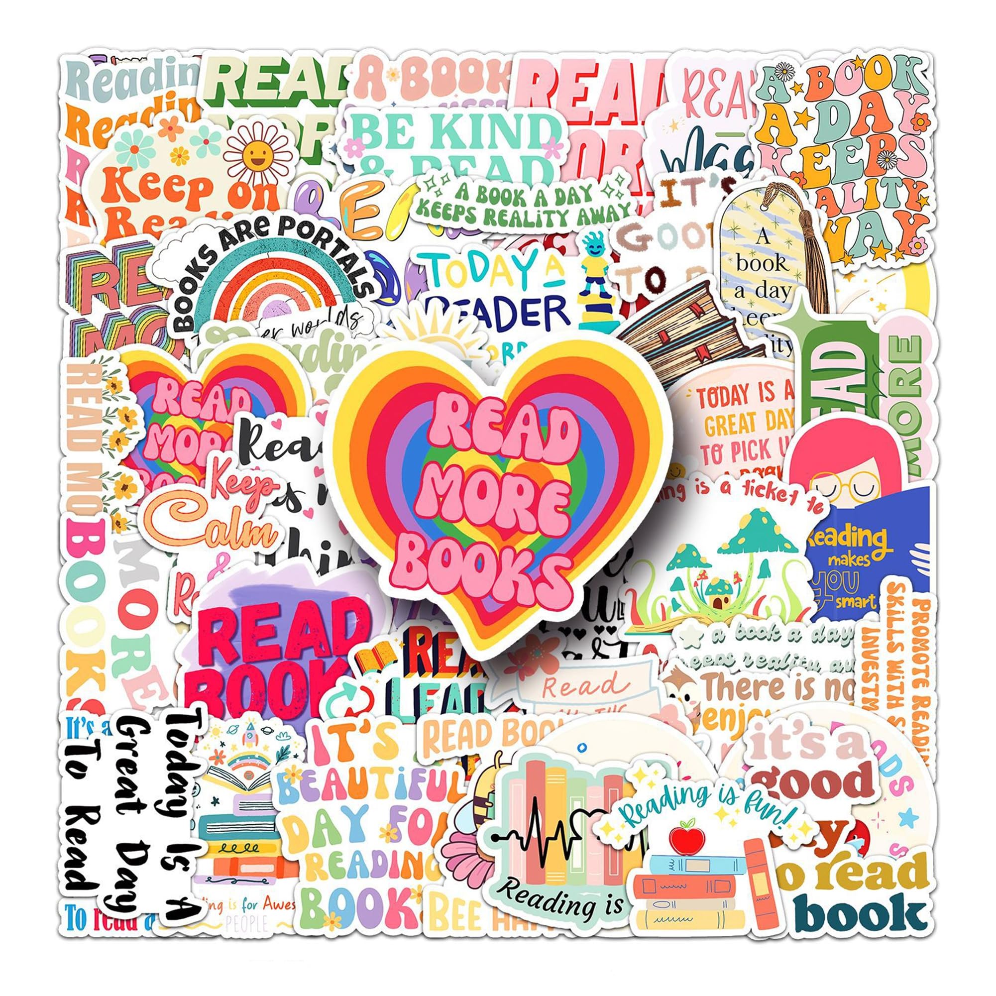MUYINGZHUO Love Reading Stickers, 50PCs Read More Books Stickers for Laptop, Hydro Flask, Water Bottle, Vinyl Decals for Kids, Students, Reward & Gift