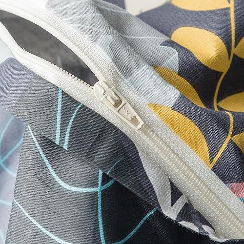 Miniatura 4 de YuHeGuoJi - Juego de cama de 3 piezas, 100% algodón, diseño geométrico con estampado botánico y 2 fundas de almohada, tamaño king y queen, diseño de