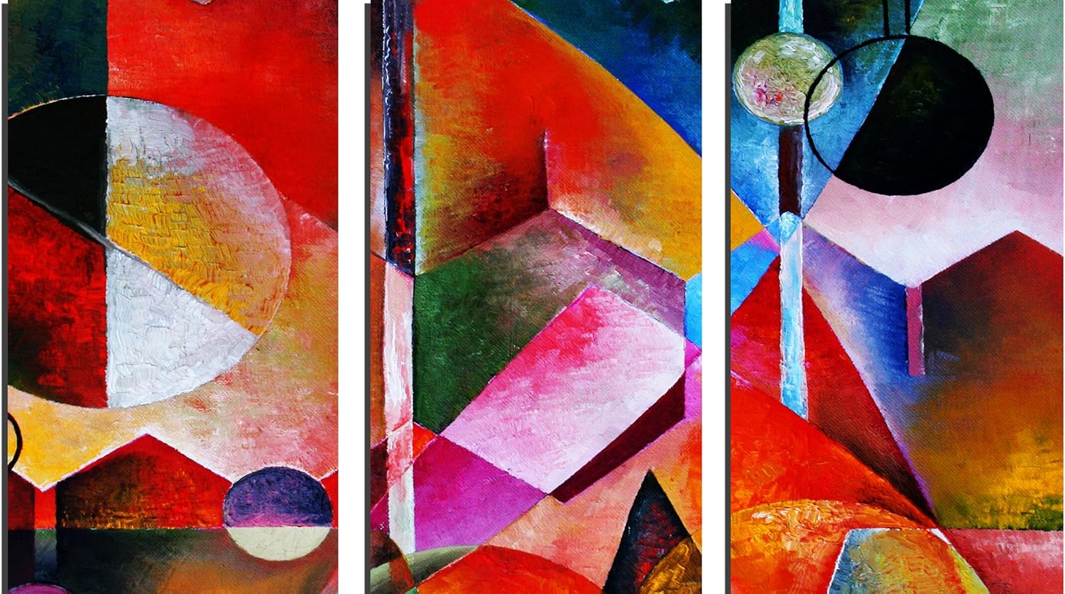 LARGE SPLIT CANVAS ART THREE PIECE ABSTRACT PAINTING overall 36 x 20