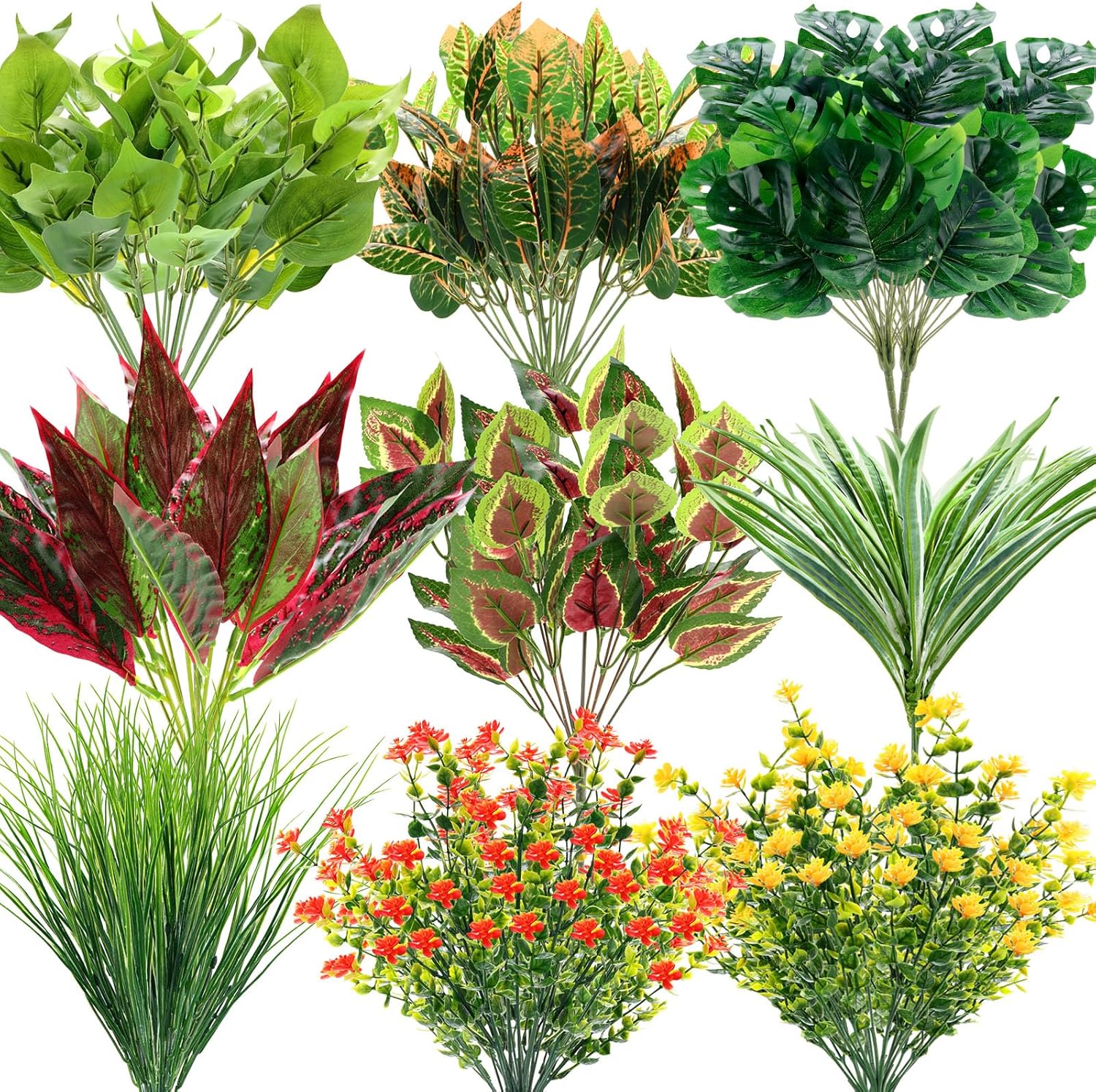 36 Pcs Outdoor Artificial Plants UV Resistant Fake Flowers Greenery Stems Faux Tropical Plants Shrubs for Outside DIY Garden Porch Planter Window Box Spring Summer Decor(Magnolia Leaves)