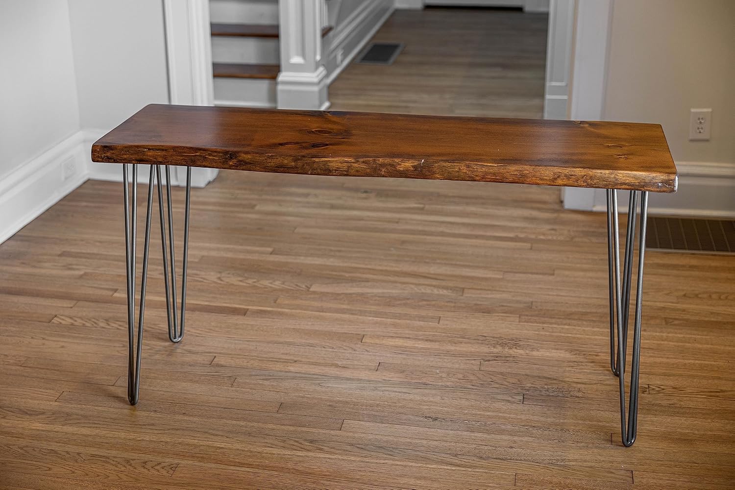 SRL Rustic Logwerks Hairpin Leg Wood Sofa Table - Live Edge Sofa Table for Home & Kitchen— Handcrafted Wooden Rustic Furniture (Honey Pine & Steel)