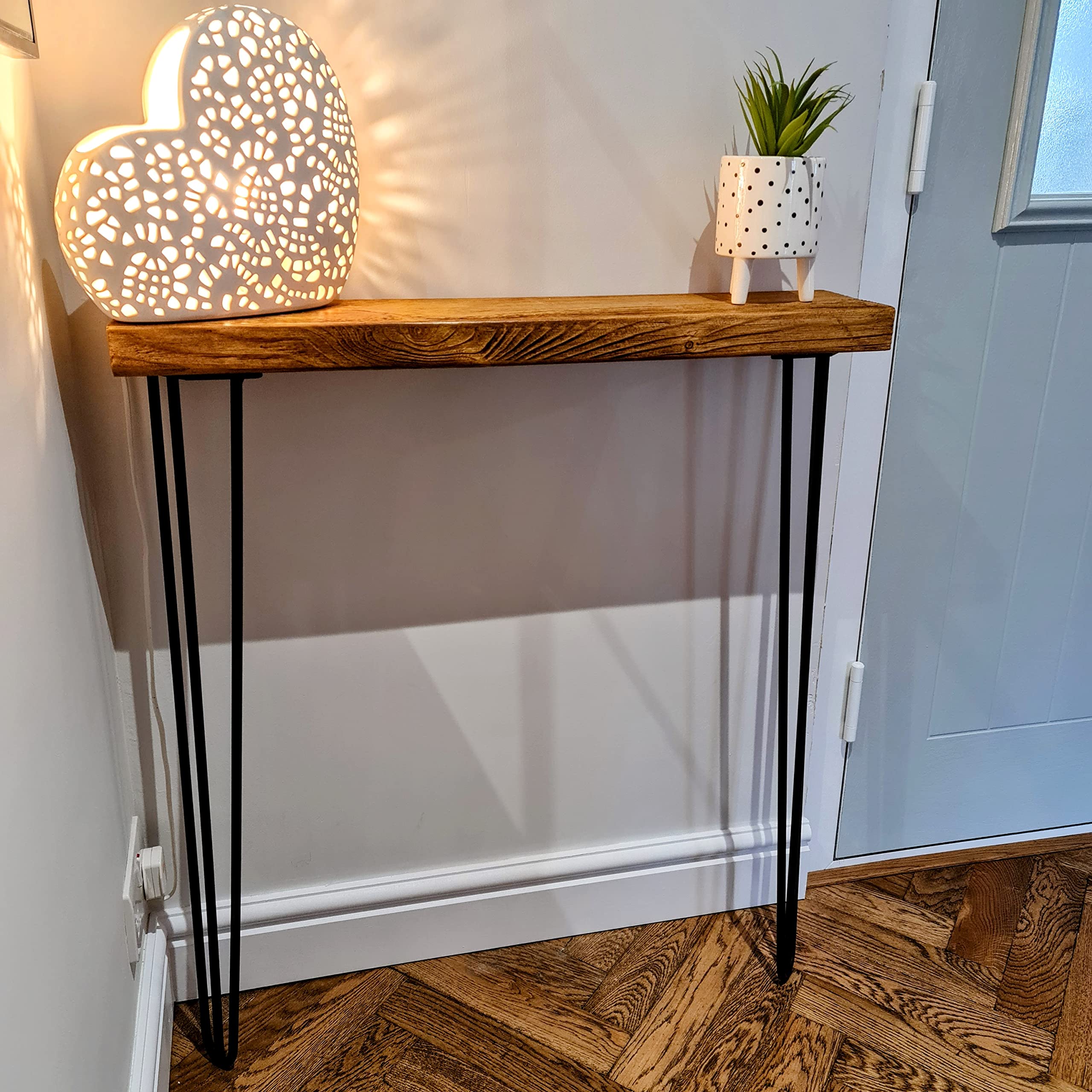 Rustic Console Table Radiator Shelf; Narrow Hallway Sideboard with Hairpin Legs Reclaimed