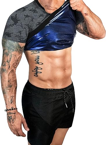 Miniatura 11 de FUXERT - Camisa de sauna para hombre, traje de sudor para gimnasio, ejercicio, camisa de compresión, ropa de entrenamiento moldeadora Negro