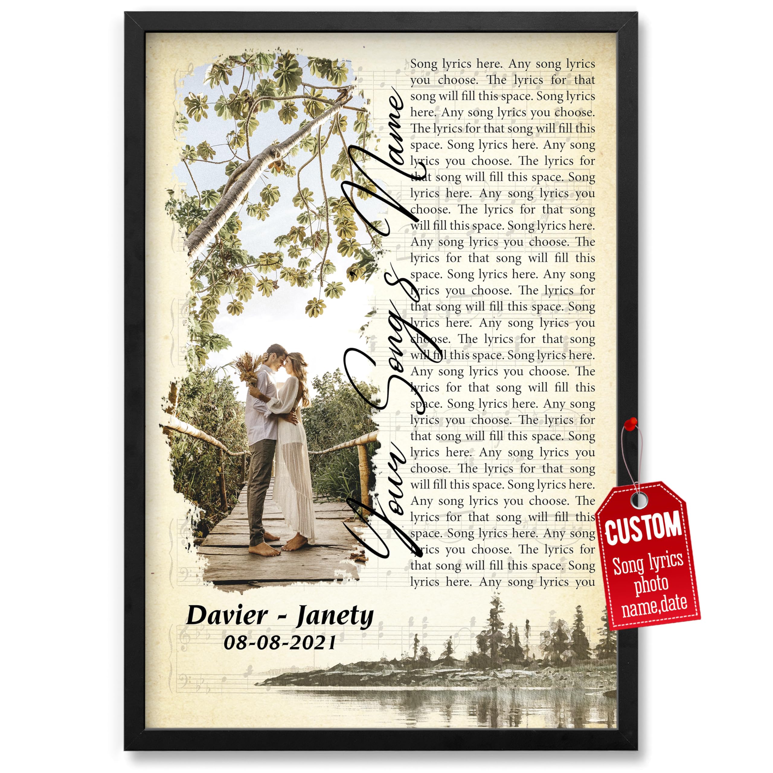 H-DEWALL Personalized Song Lyrics Poster Photo Gifts For Your Boyfriend Image Wall Art Frame Music Artist With Customized Canvas Unframed Romantic