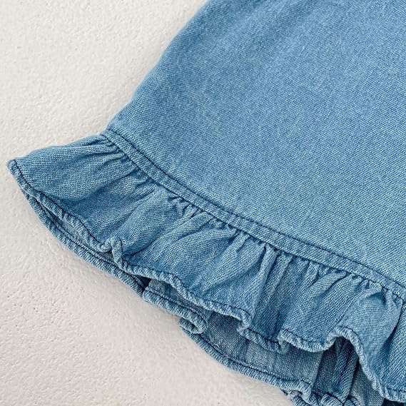 HOOLCHEAN Baby Infant Girls Soft Denim Sweet Sleeveless Ruffle Hem T-shirt Dress and Shorts Set