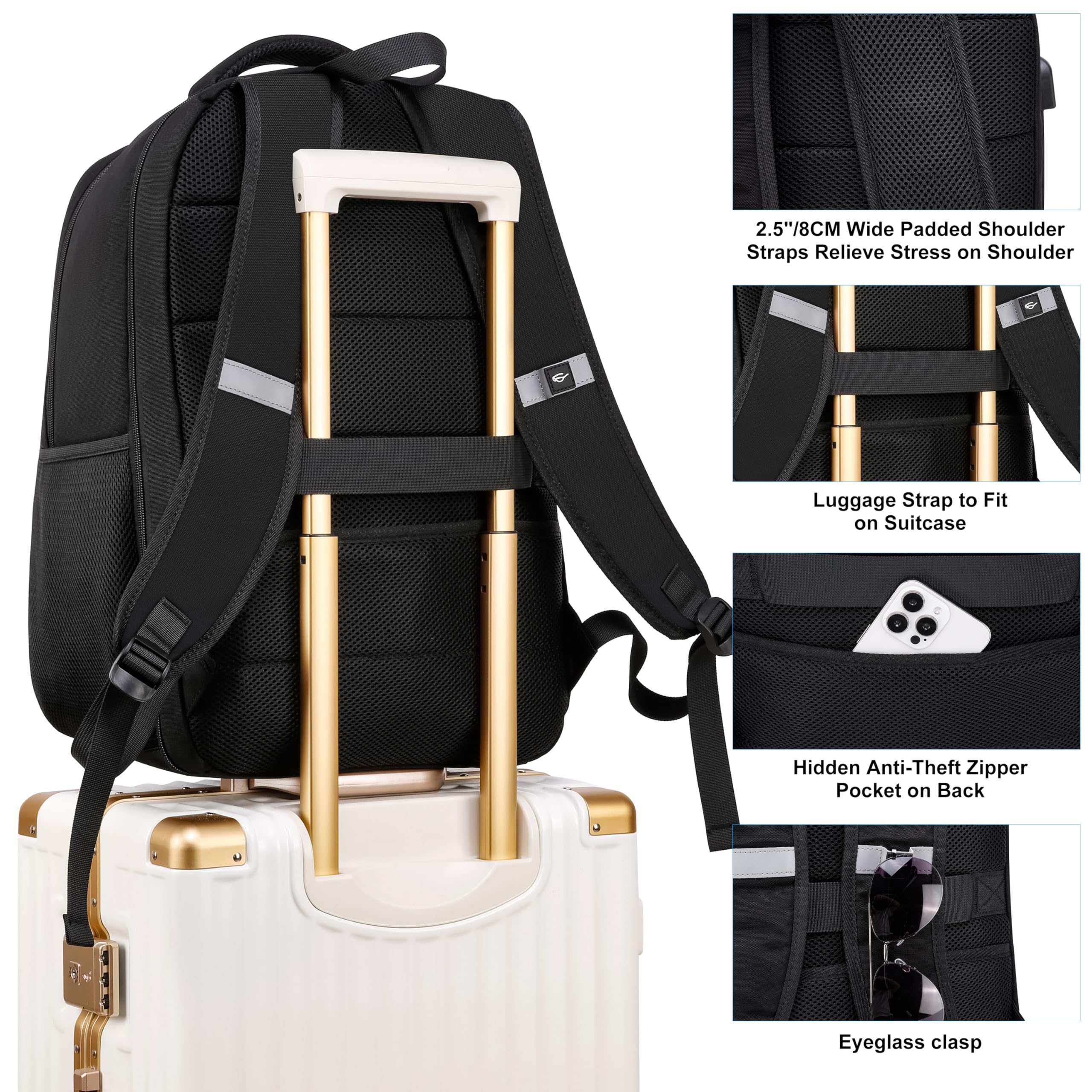 Cafele Mochila Unisex para Adultos y Adolescentes - Mochila Escolar con Puerto USB de Carga para Portátil 17,3 Pulgadas - Ideal para Trabajo, Universidad, Viajes - Negro