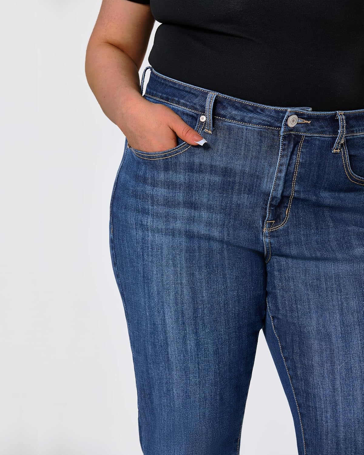 Women's Plus Size Bell Bottom Jeans Mid High Rise Flare Jean Skinny Stretchy Denim Pants - Image 5