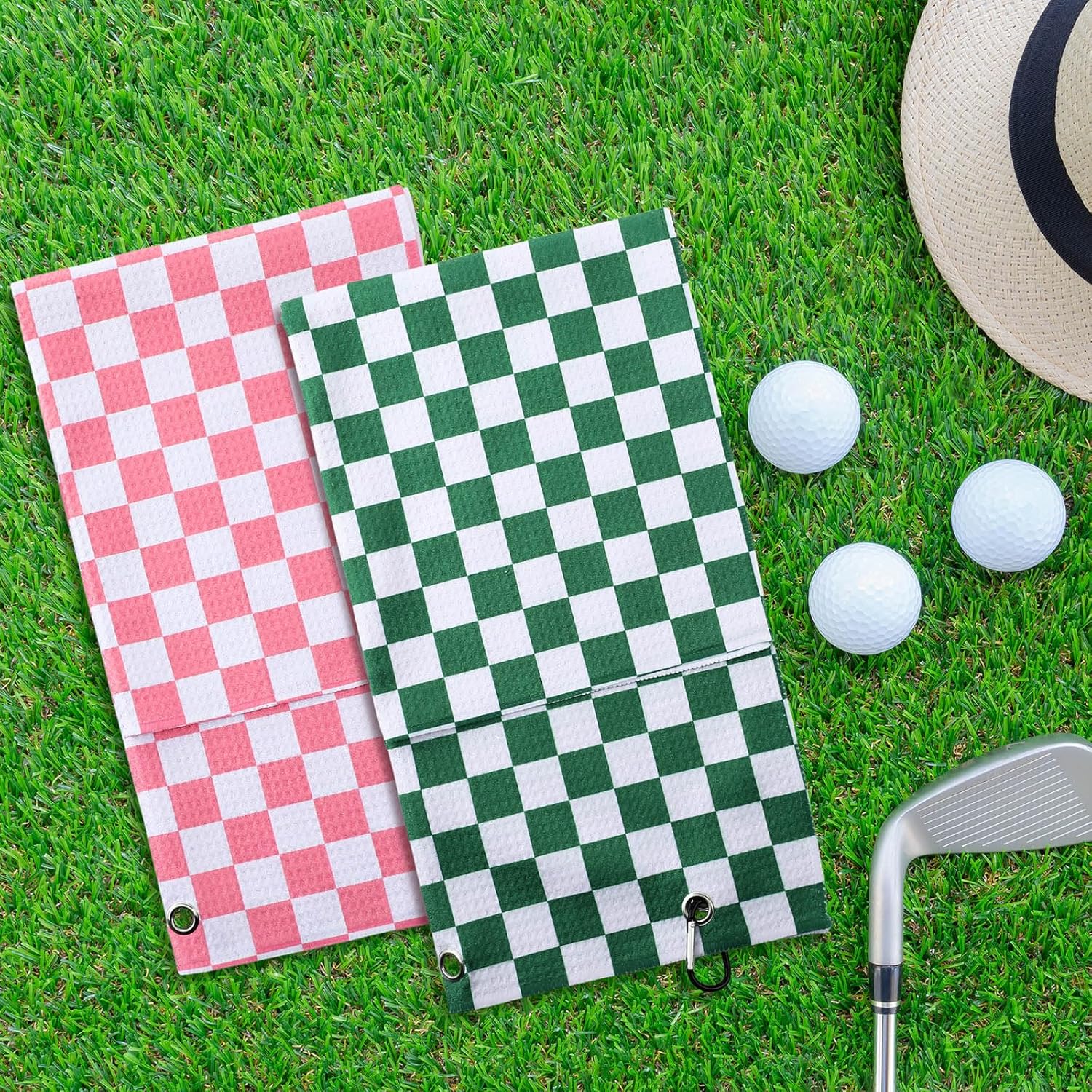 2 Pieces Funny Golf Towel Microfiber Embroidered Ball Towels for Women Ball Bags with Clips Accessories Waffle Pattern for Mother Golf Fan Birthday Gifts (Pink Green,Checkered Style) - Image 6