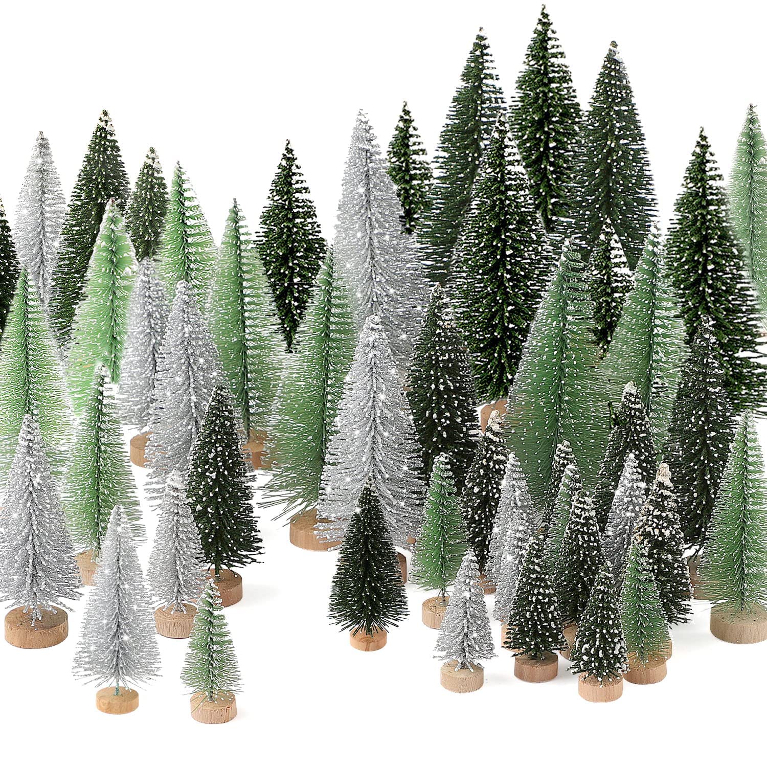 30Pcs Mini Christmas Trees - Artificial Christmas Tree Bottle Brush Trees Christmas with 5 Sizes, Sisal Snow Trees with Wooden Base for Christmas Decor Christmas Party Home Table Craft Decorations