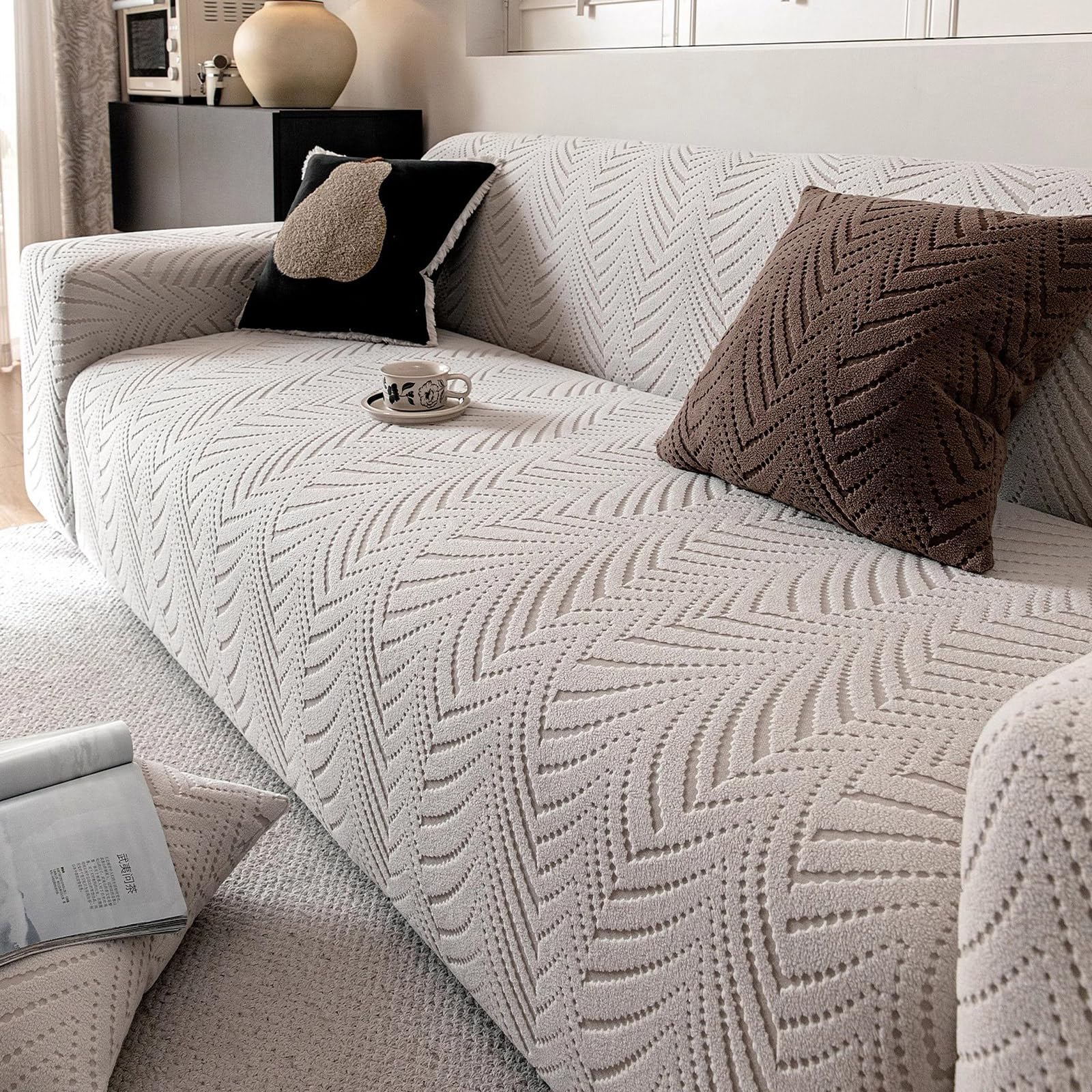 Housse de canapé en velours 1 pièce extensible et lavable