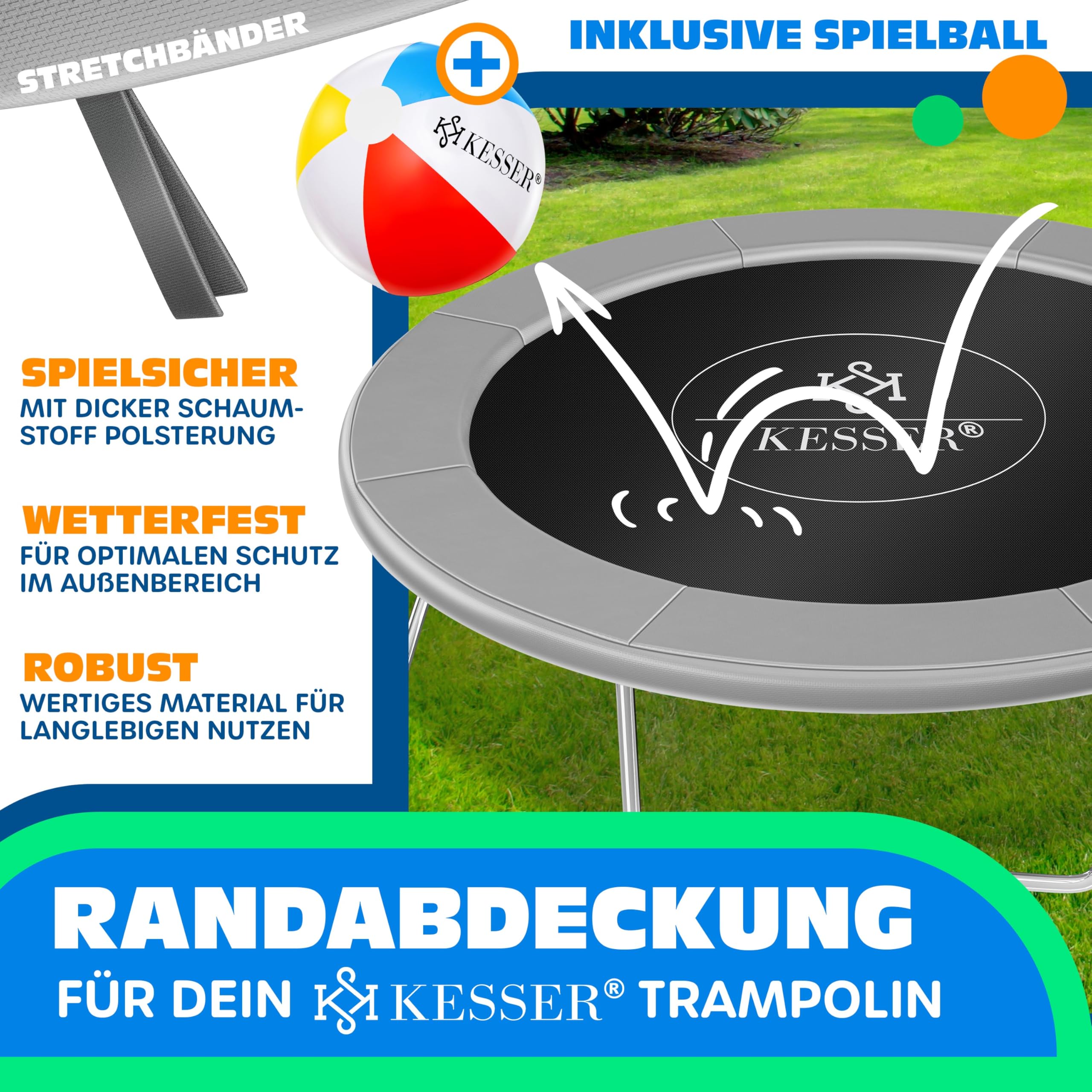 KESSER® Copertura del Bordo del Trampolino Ø 244, 305, 366, 426 cm, 30cm di Larghezza 100% Resistente ai Raggi UV e Resistente agli Strappi