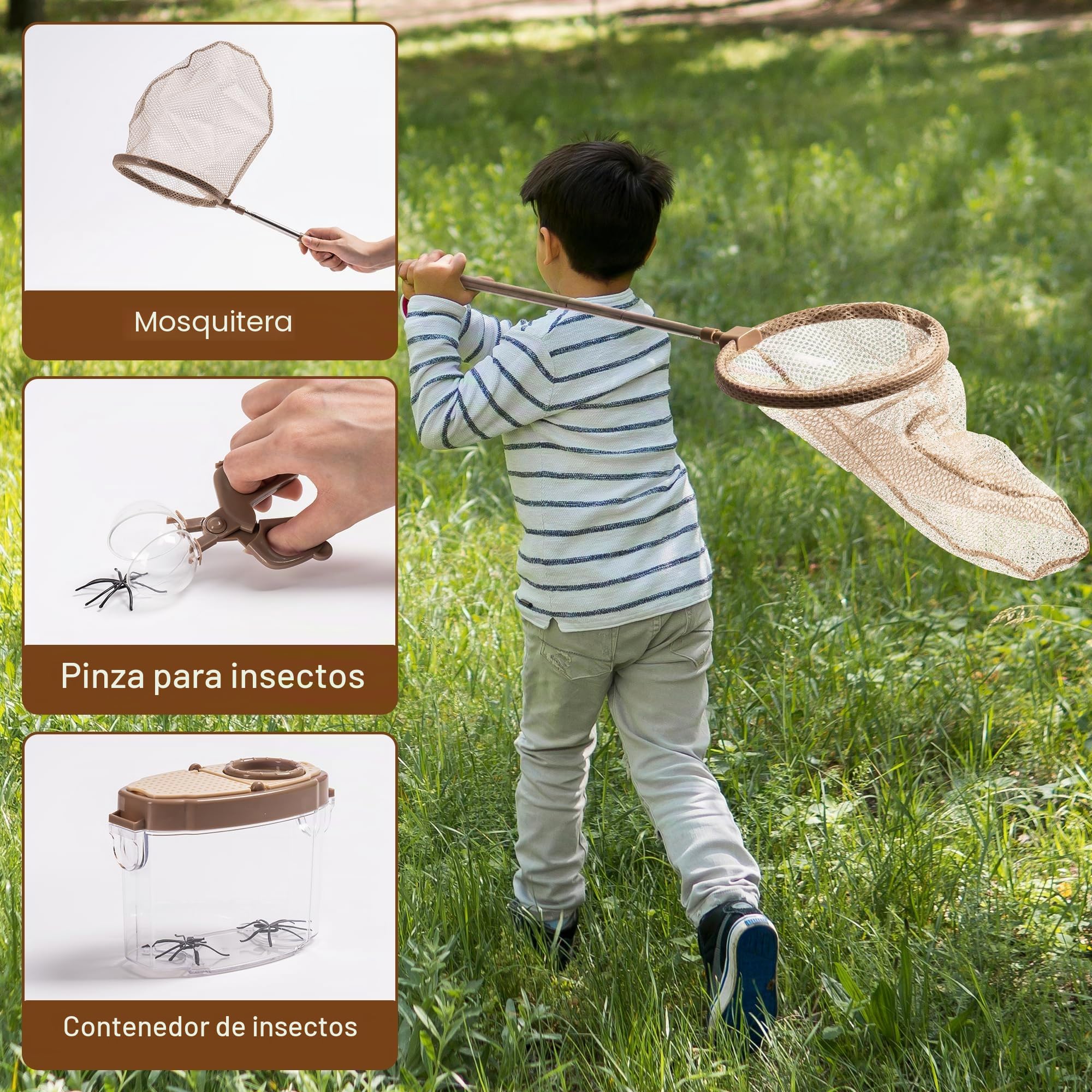 ROBUD Juego de exploración y descubrimiento con atrapalinsectos, lupa y mariposa, bolsa de transporte, juguetes para niños y niñas a partir de
