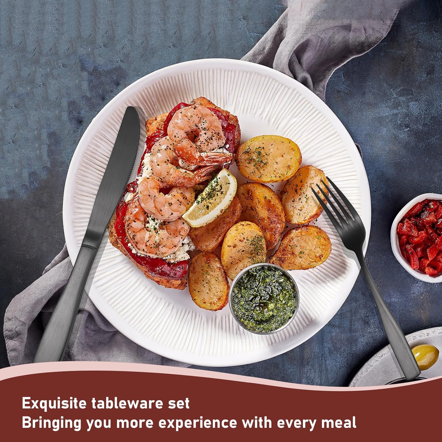 RIS LAN 24-Piece Silverware Set with Stent, Stainless Steel Flatware Cutlery Set for 6 Utensil Sets with Knives Spoons Forks, Matte Style Dishwasher Safe for Home Party (Black, 24)