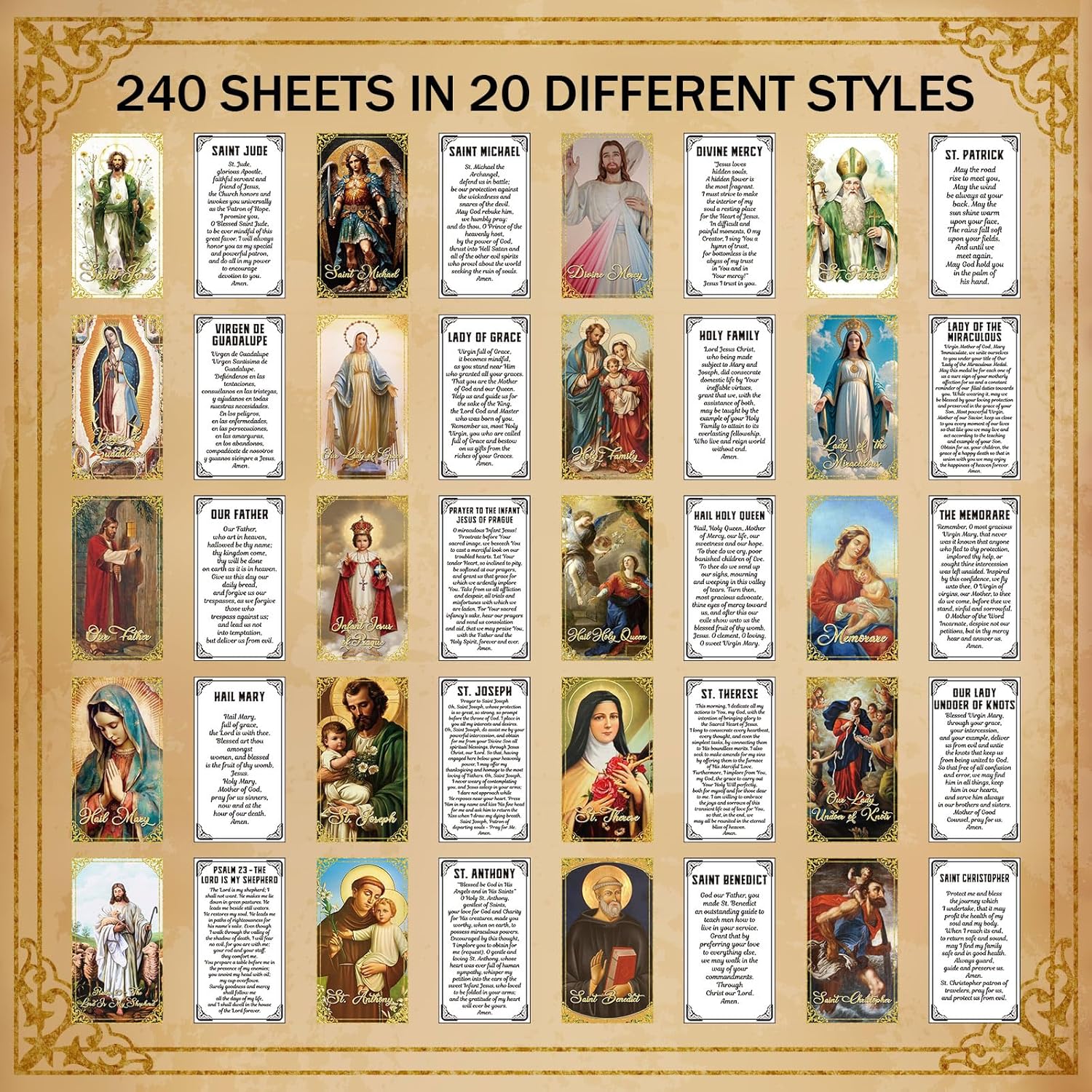 Skyygemm 240 Pcs Catholic Saint Prayer Cards Bulk Gifts Holy Cards Bookmarks Bulk 9×5cm with Catholic Saints and Prayers Assorted 20 Styles Set Inspirational Christian Gift for Women Men Kids Funeral - Image 4