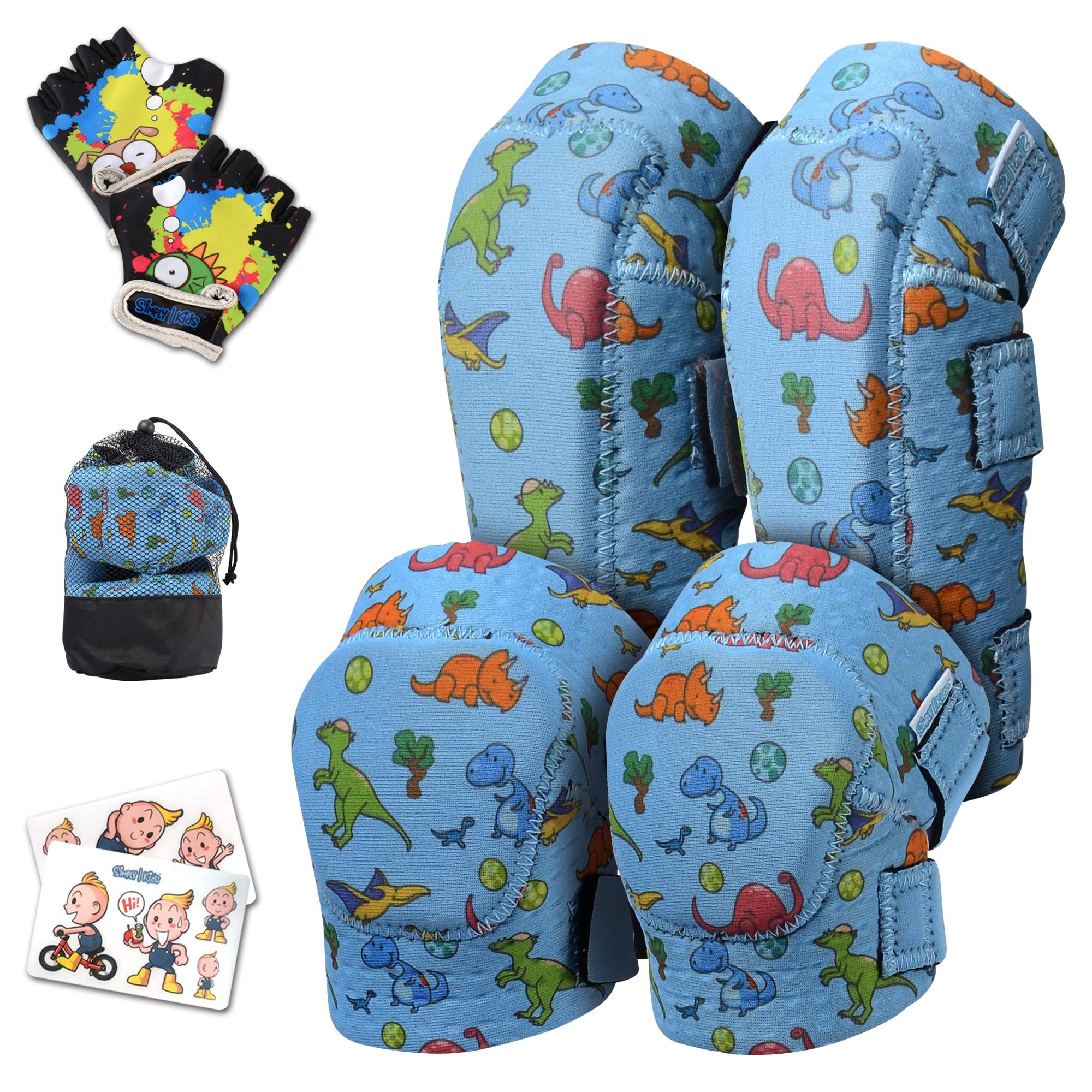 Innovative Soft Kids Knee and Elbow Pads with Bike Gloves I Toddler Protective Gear Set w/Mesh Bag I Bike, Roller-Skating, Skateboard Knee Pads for Kids Child Boys GirlsOEKO-TEX STANDARD 100