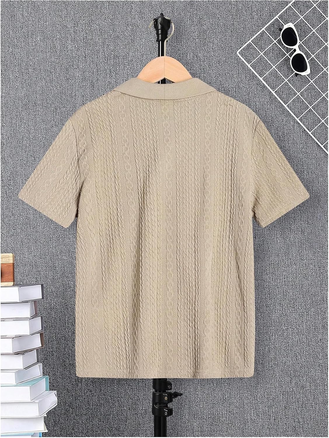 Verdusa Boys Button Down Shirt Tops Short Sleeve Collar Textured Tee Shirts - Image 2