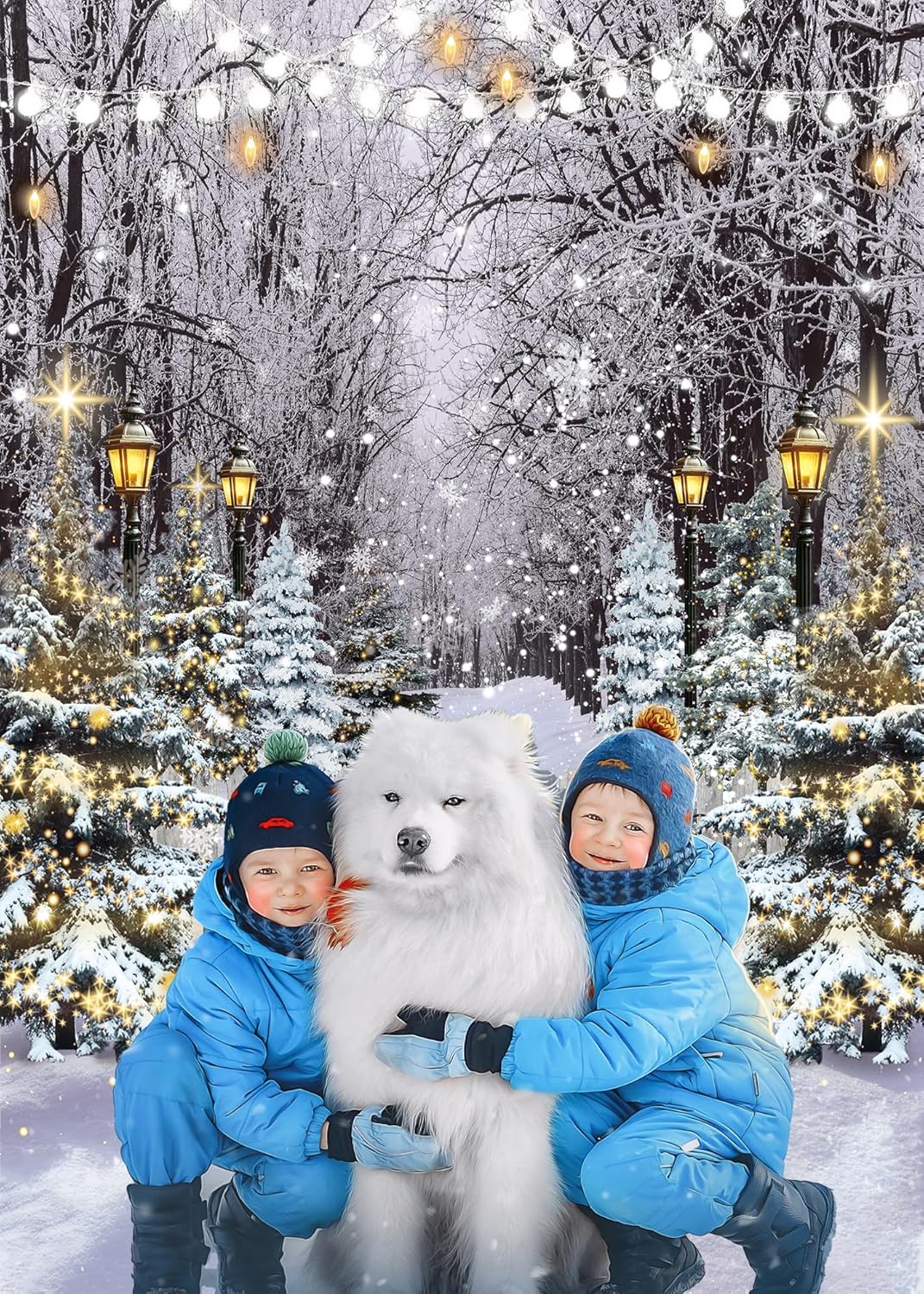 Winter Wonderland Scene Backdrop 8x10FT Winter Snowflake Christmas Tree Forest Scene Photography Background Snowy Xmas Party Decorations Supplies Photo Props