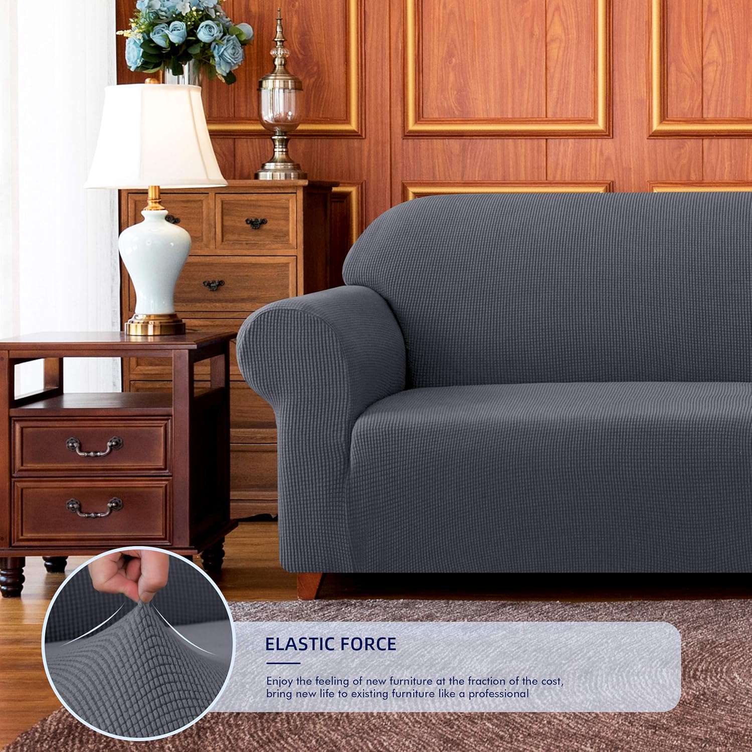 subrtex Sofa Cover 1-Piece Stretch Couch Slipcover Soft Couch Cover Washable Furniture Covers, Jacquard Fabric Small Checks(Gray,Small) : Home & Kitchen