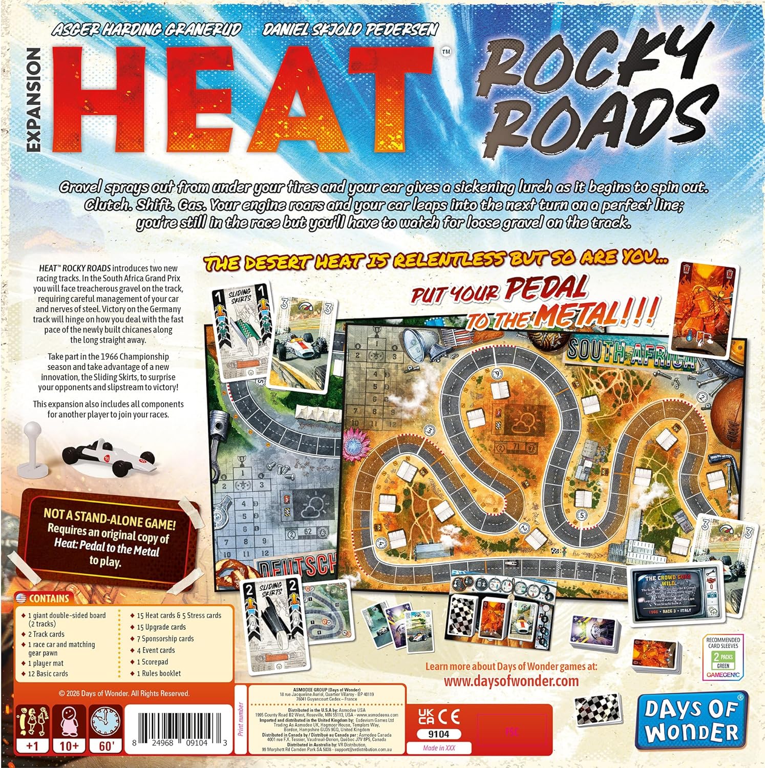 Asmodee Heat: Rocky Roads Board Game Expansion - 2 New Tracks, 1966 Championship Season, Sliding Skirts Mechanic & New Cards, Strategy Game for Kids & Adults, Ages 10+, 1-7 Players, 60 Min Playtime