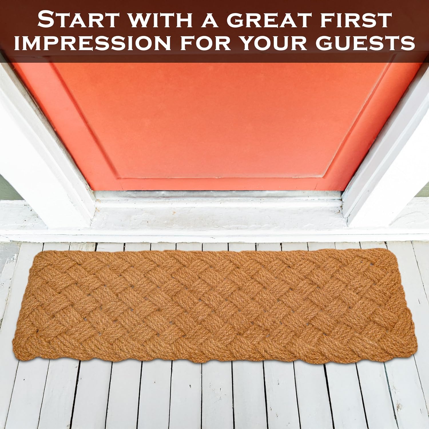 MAINEVENT Rope Doormat 50x15 Inch, Large Rope Door Mat Woven Doormat, Long Braided Door Mat, Braided, Nautical Outdoor Sailors Knot Rug for Indoor and Covered Outdoor