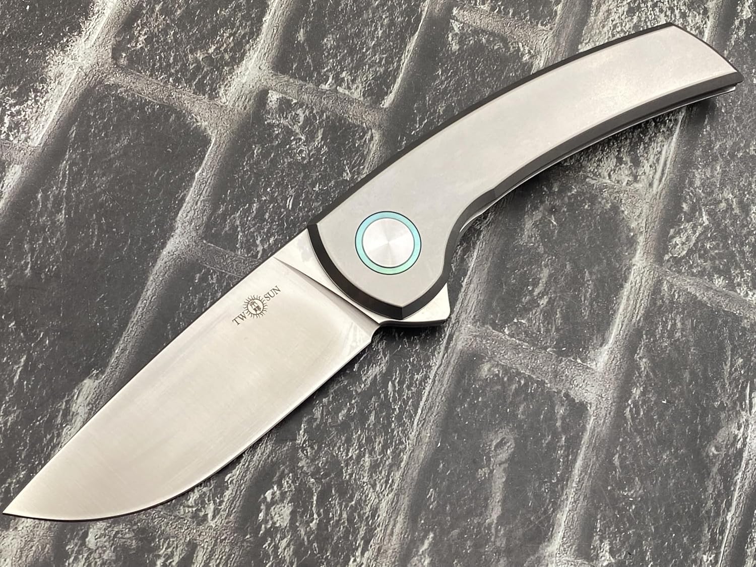 TWO SUN TS575-M390-Gray Folding Knife M390 Blade Titanium Handle Pocket Knife