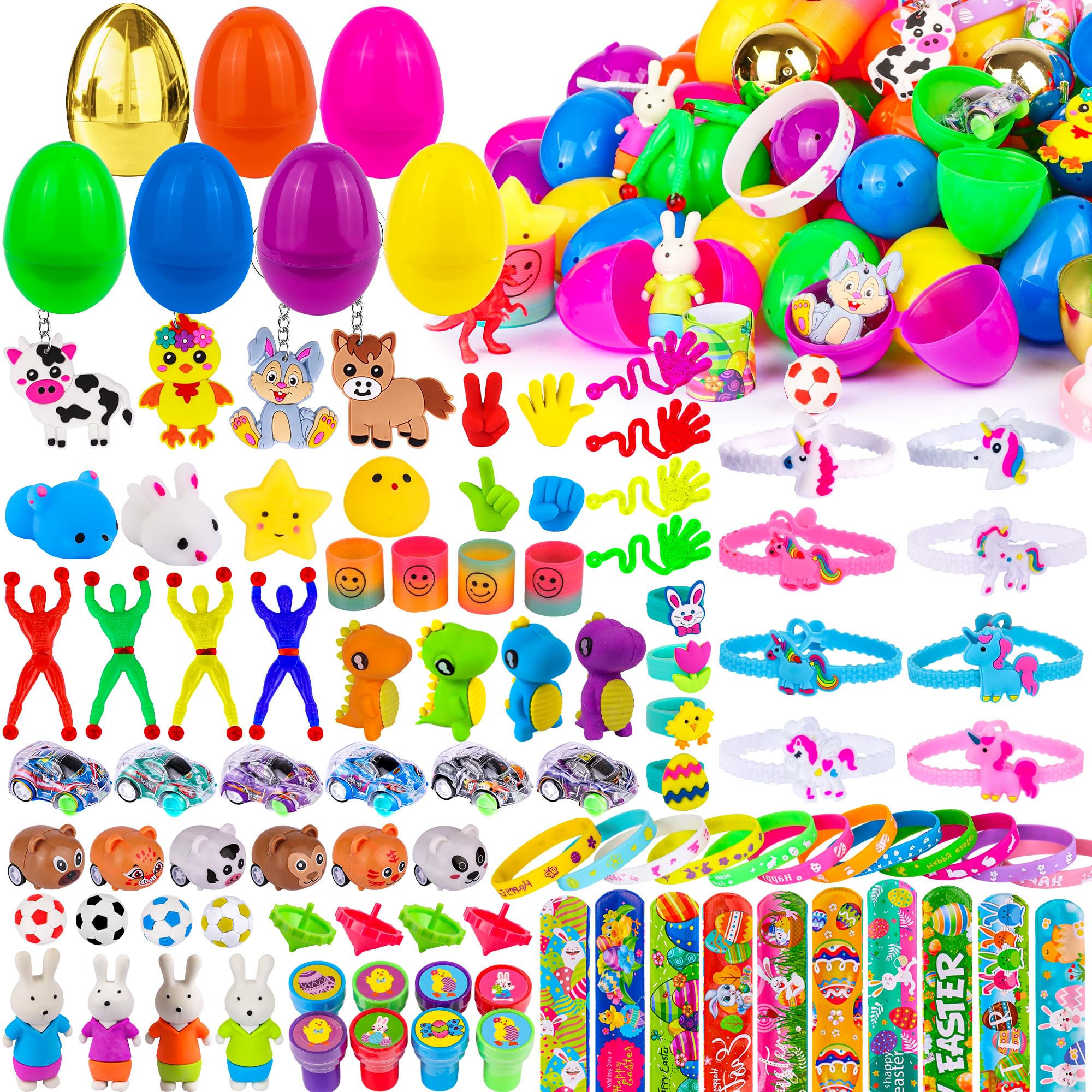 View 1 of [ 6 Surprise Gold Eggs ] 100 Pack Prefilled Easter Eggs with Assorted Toys Inside, Truly Pre Filled Plastic Easter Egg Filles Fidget Toys Easter Hunt, Basket Stuffers Party Favors for Kids Boys Girls