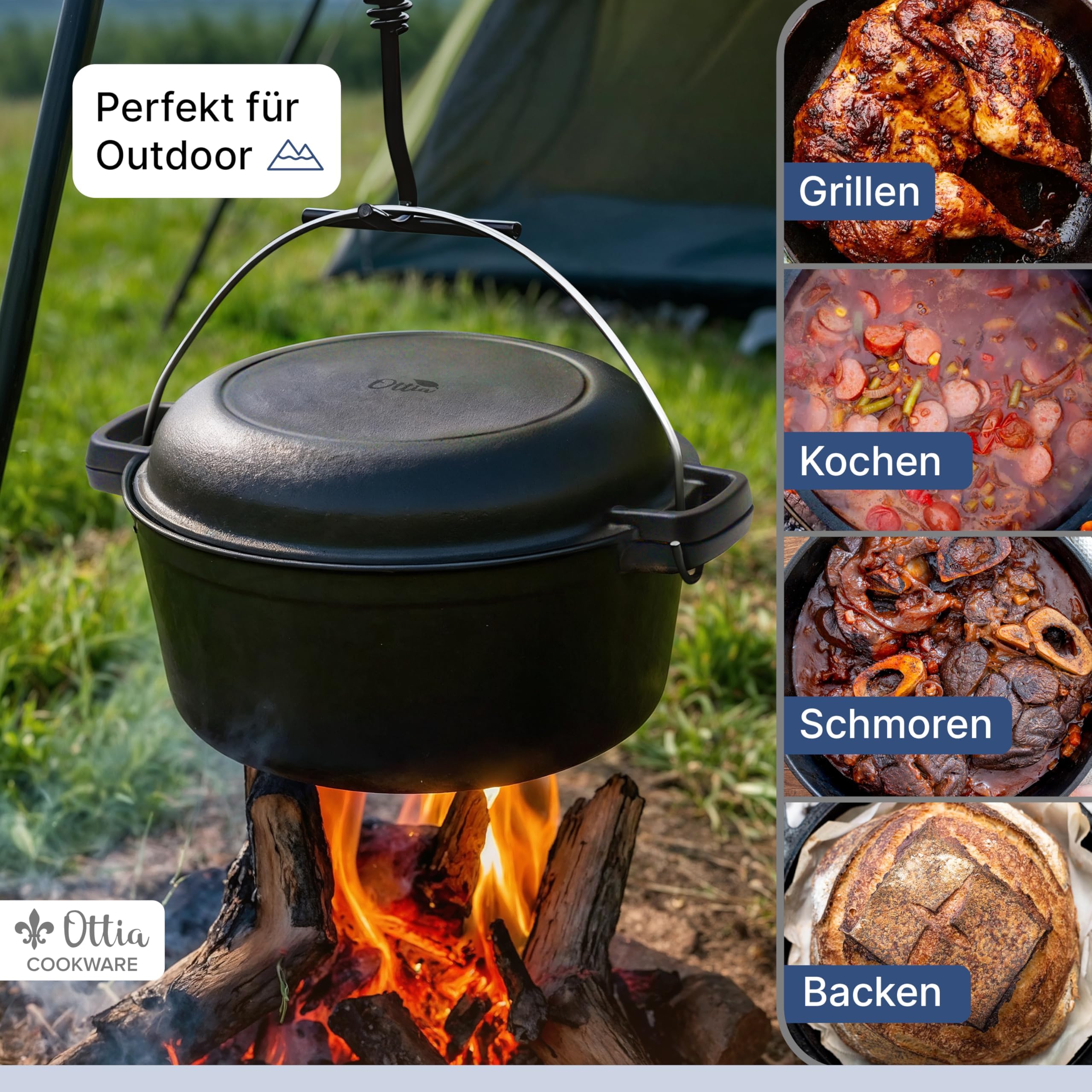 Ottia reiner Gusseisen Topf, 26cm, als Brotbackform, Brotbacktopf, Dutch Oven, Brotbackform, Schmortopf, Bräter, Bratentopf, zum Brot backen, Cast Iron pot, Cocotte, aus dem Fachhandel, aus Hamburg