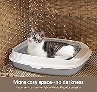 Vista 4 de Caja de arena para gatos con alfombrilla de arena suave; muebles ocultos de baño para gatos con puerta; casa de gato tejida a mano con gran espacio