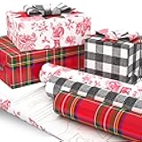 Christmas Wrapping Paper Rolls, Holiday Plaid (3-Pack: 120 Sq. Ft. Ttl) Red Toile, Black Buffalo Check, Plaid for Christmas, Birthdays, Weddings, Crafts