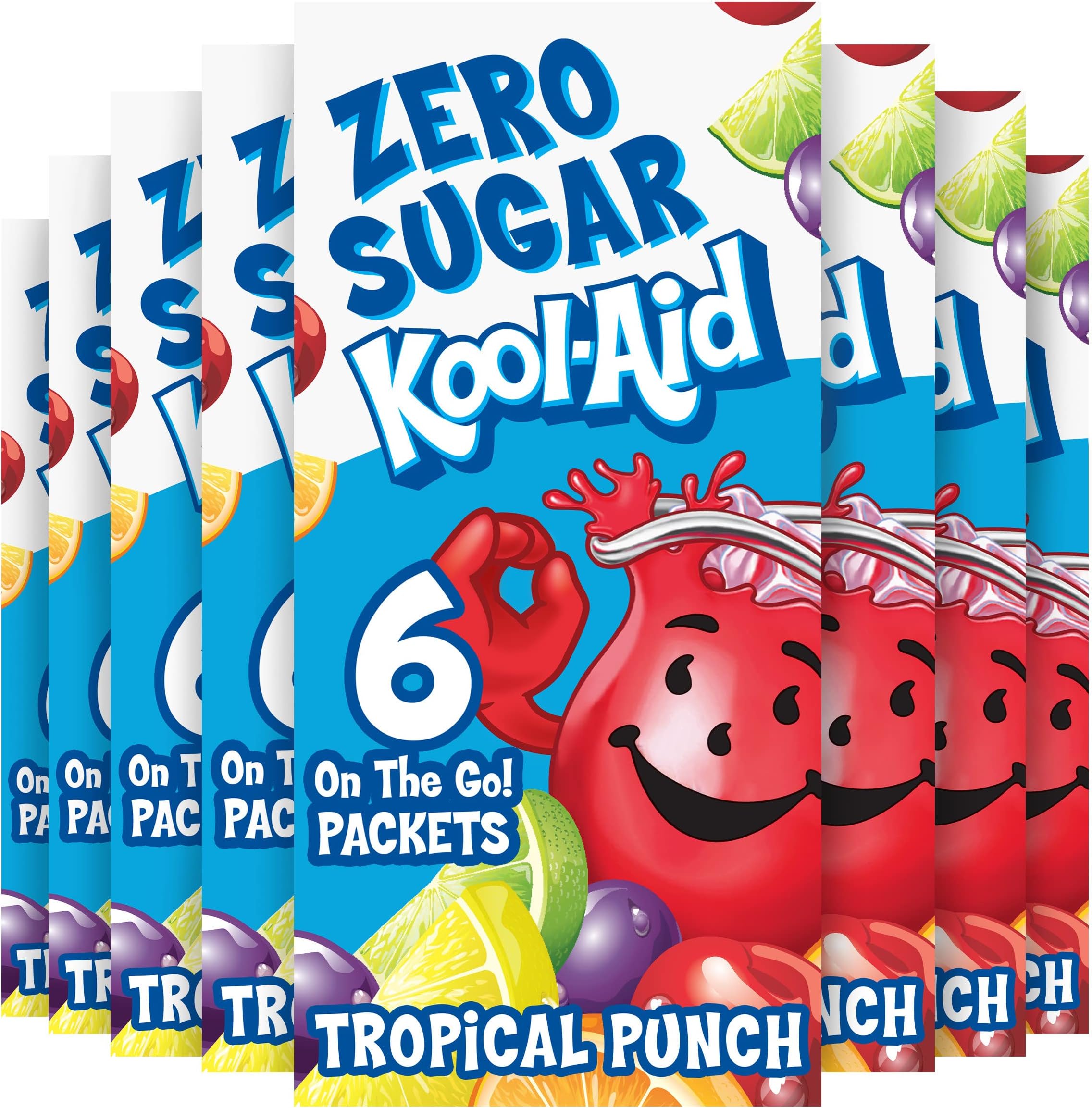 Kool-Aid Tropical Punch Zero Sugar Powdered Soft Drink Mix, 6 ct On-the-Go-Packets