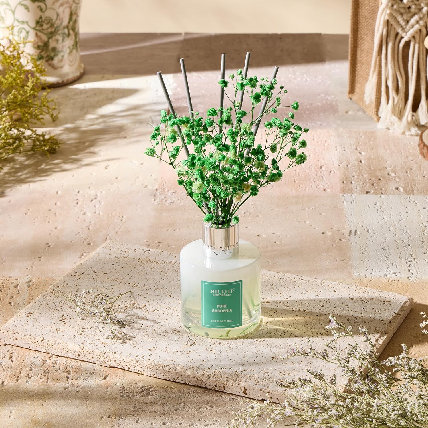 Airkeep Reed Diffuser Set,3.38 fl oz (100 ml) - Pure Gardenia Oil Diffusers with 8 Reed Sticks, Home Fragrance Reed Diffuser for Bathroom Shelf Decor - Image 5