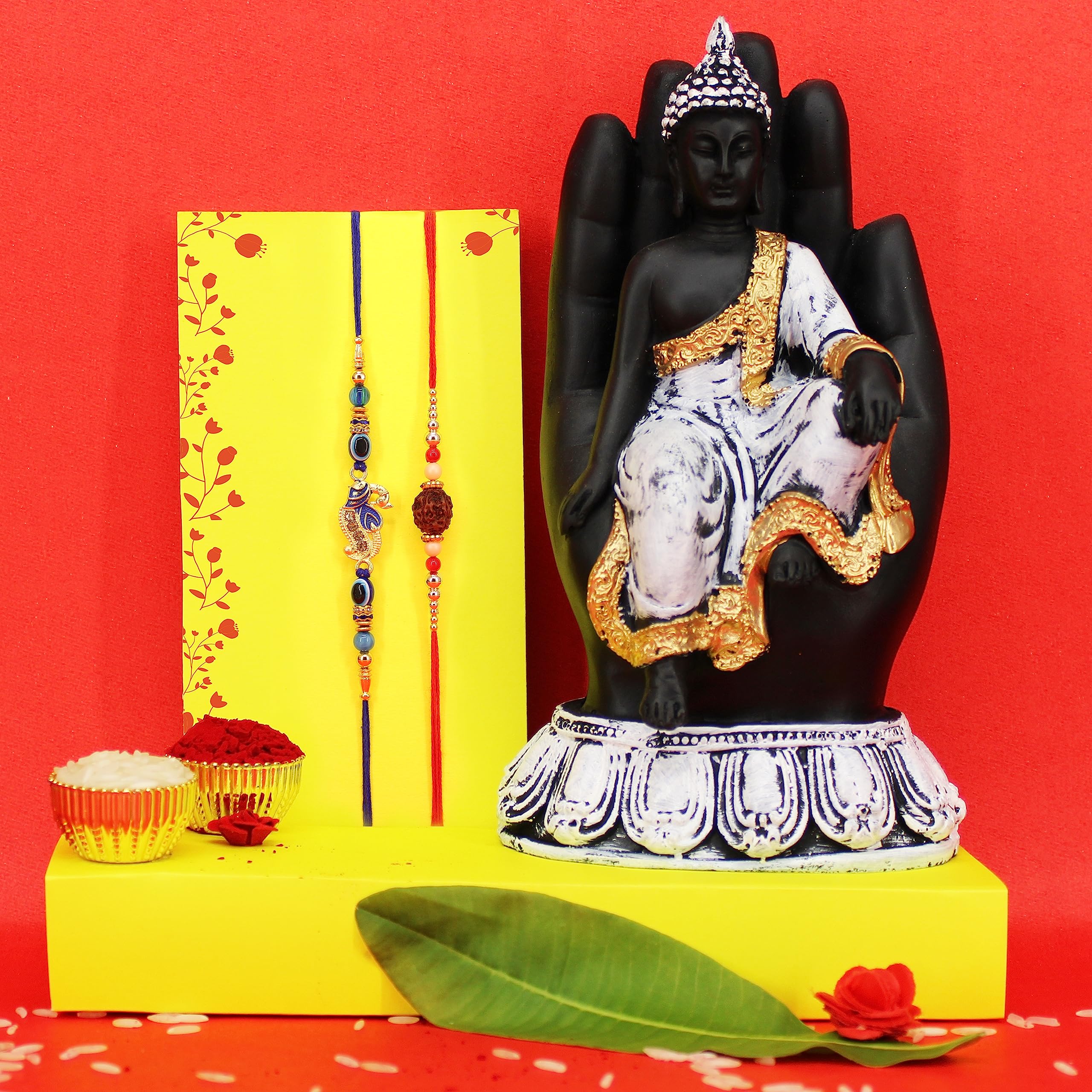 Comelyns Handcrafted Palm Buddha Statues Showpiece for Living Roor Vastu Gift