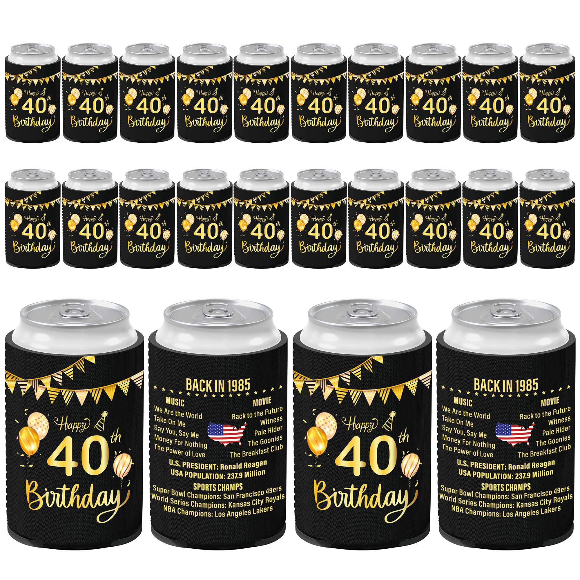 40th Birthday Decorations for Men and Women, Vintage 40th Birthday Decor for Him and Her, Funny Forty Year Old Party Supplies, 12 Pcs Neoprene Can Cooler Sleeves for Soda, Beer, Beverage