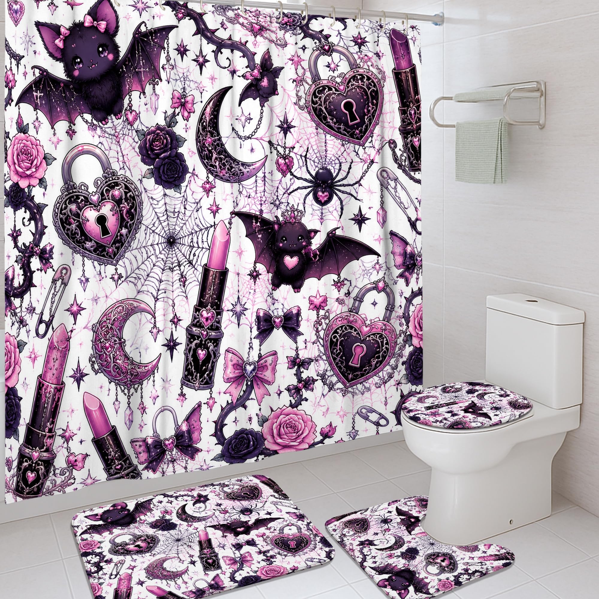 Rideau de douche anti éclaboussures imperméable violet Halloween