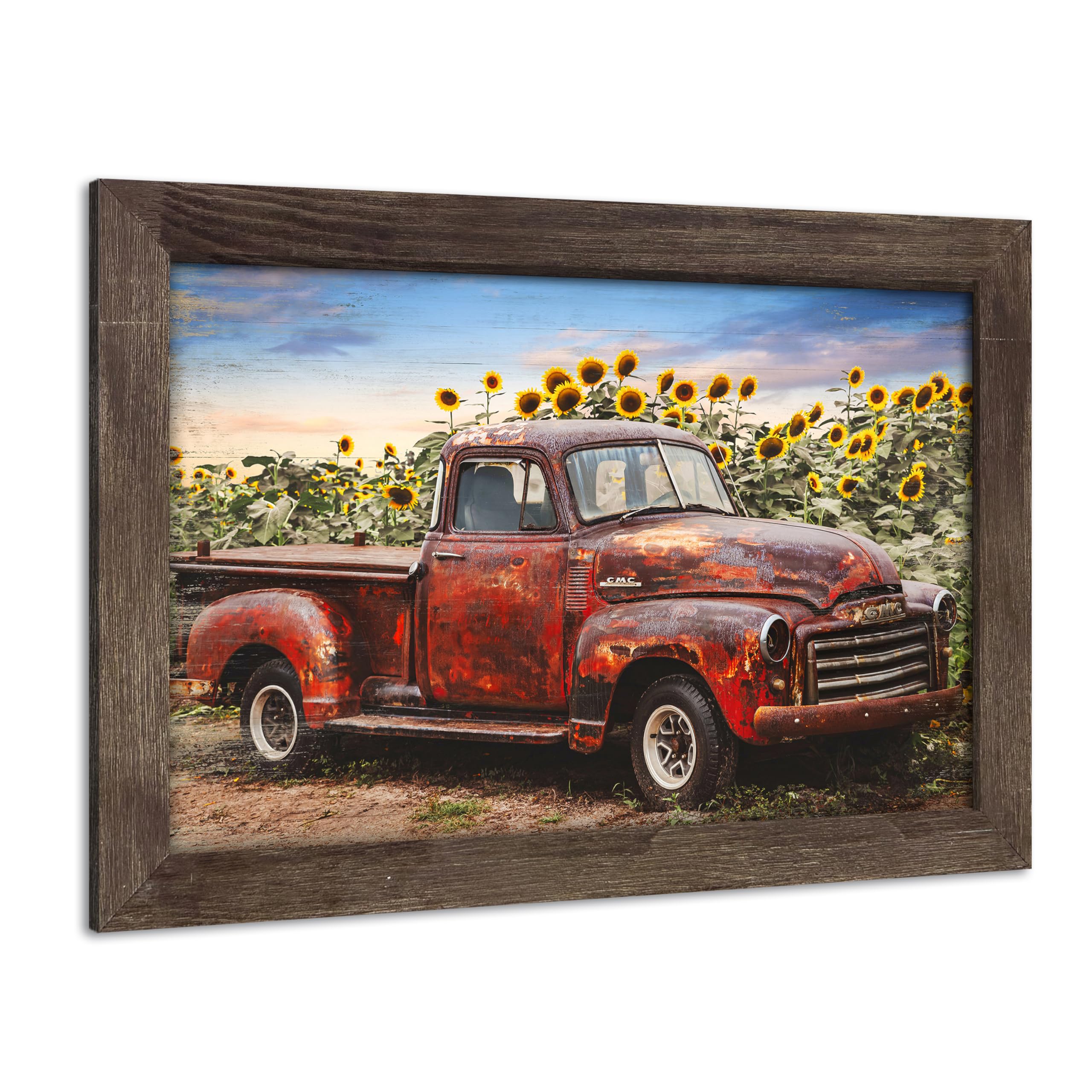 Amazon.com: Red Truck Framed Wall Art: Rustic Farm Vehicle