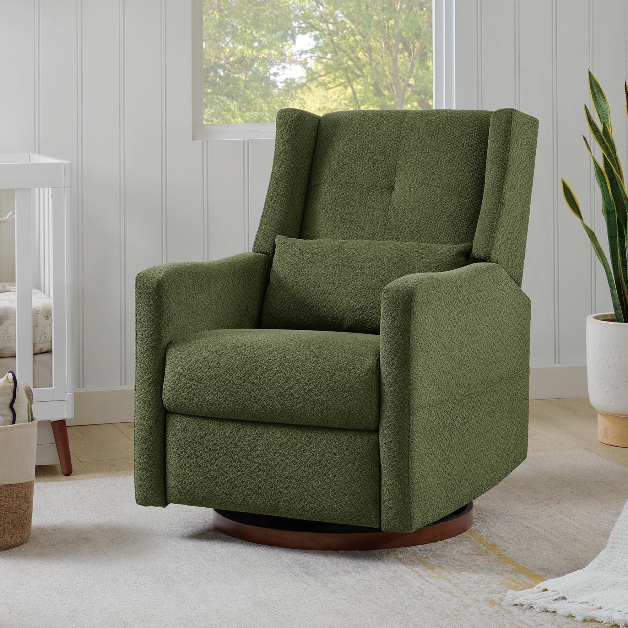 Photo 1 of KISLOT Upholstered Recliner Swivel Glider Nursery Chair Reclining Performance Fabric Rocker with Wood Base,Boucle,Moss Green