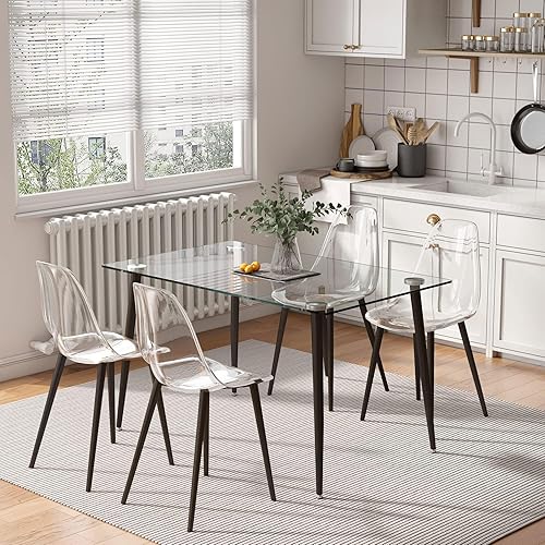 Miniatura 8 de Baysitone Juego de 4 sillas de comedor transparentes, sillas de cocina modernas con asiento transparente, sillas laterales de acrílico con patas de