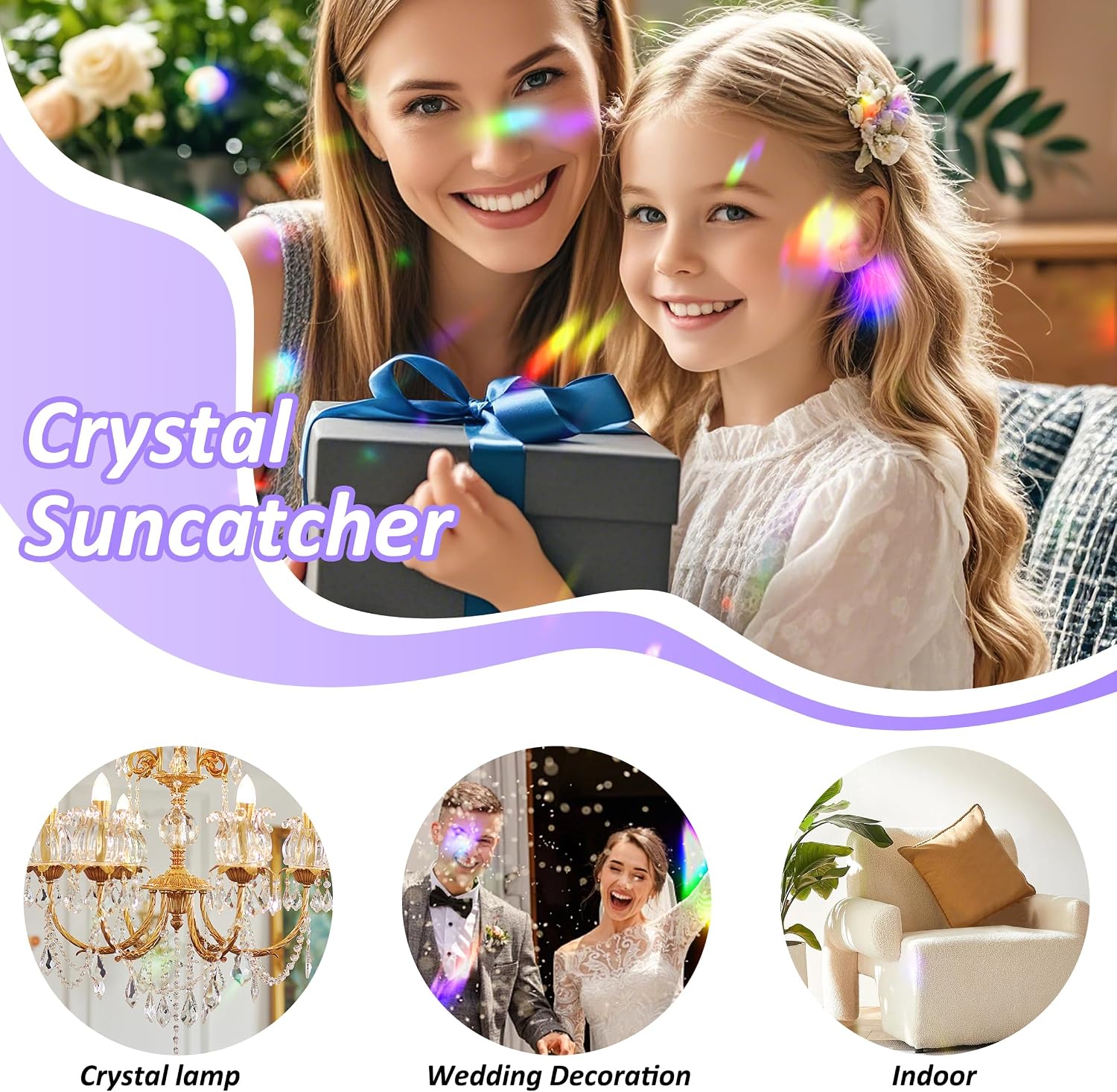 10PCS Crystal Sun Catcher, 38mm Hanging Prisms Pendant (AB Heart)
