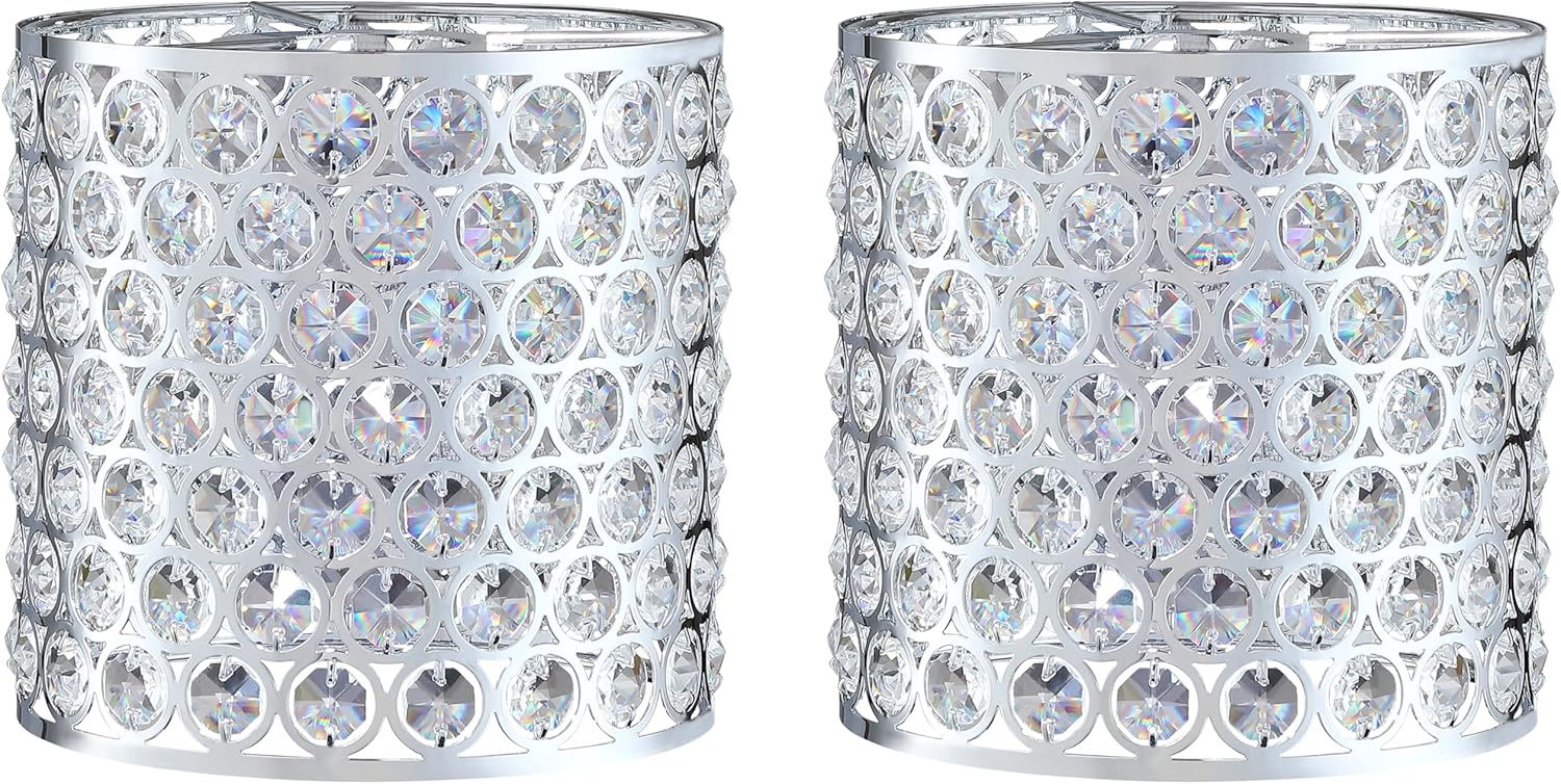 2 Pack Crystal Metal Pendant Ceiling Chandelier Wall Sconce Lamp Replacement Covers Shade Fixture Chrome Finish,